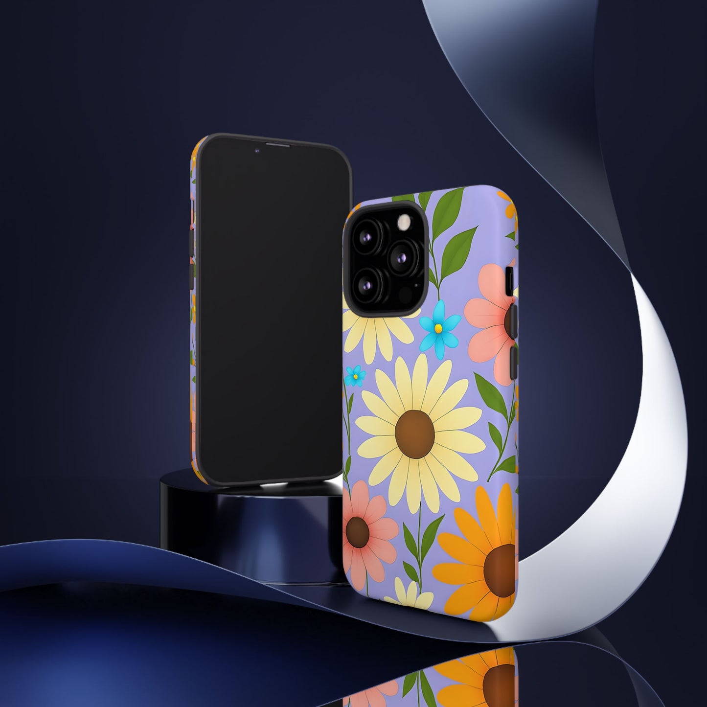 Minimal Daisy Flower Tough Phone Case - Retro Coquette Floral Print, Cute Soft Aesthetic, Compatible with iPhone, Galaxy, and Google Phones