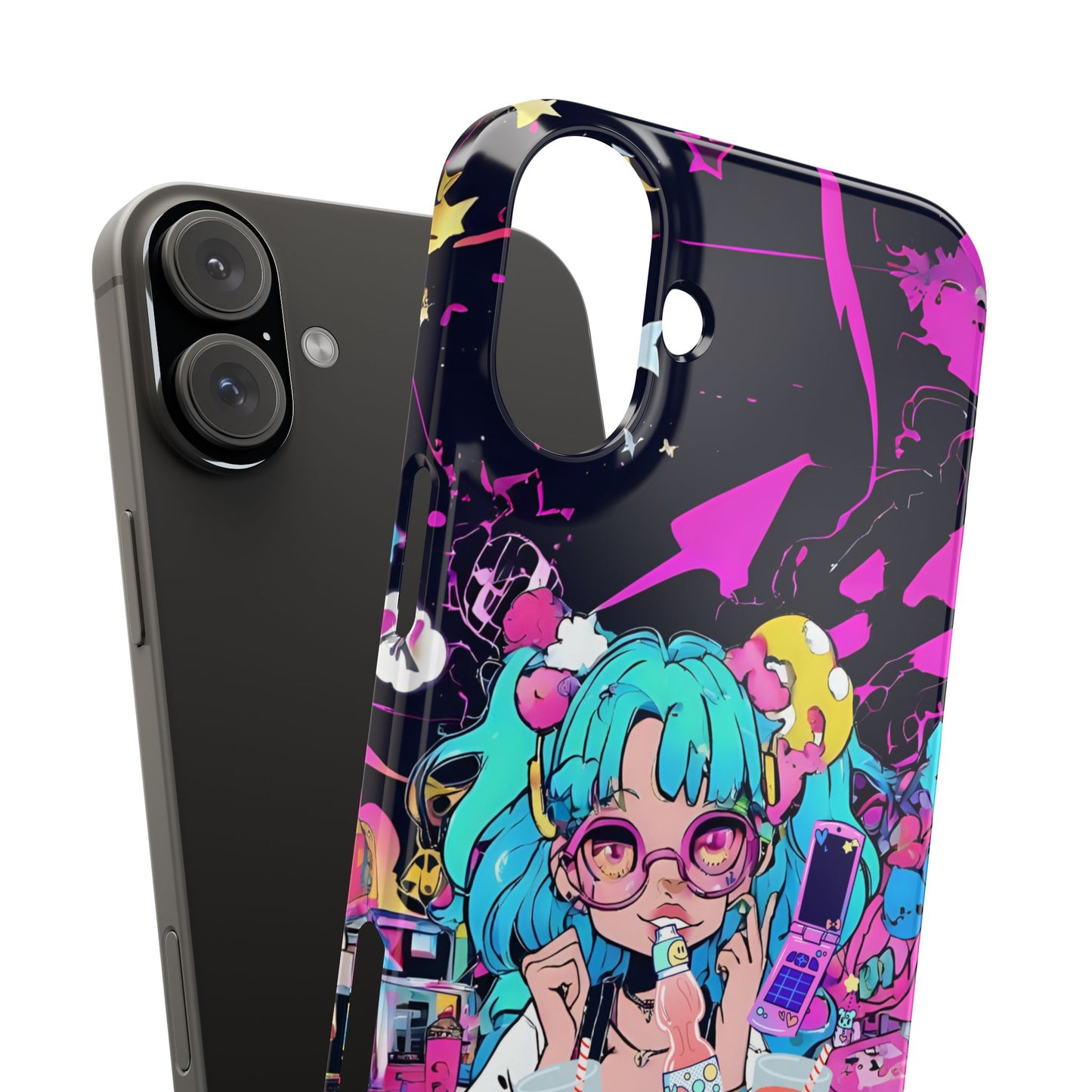 2K Anime Girl Slim Phone Case - Kawaii Vaporwave Style, Cute Maximalist Aesthetic, Cute Phone Covers, Unique Gifts for Teens