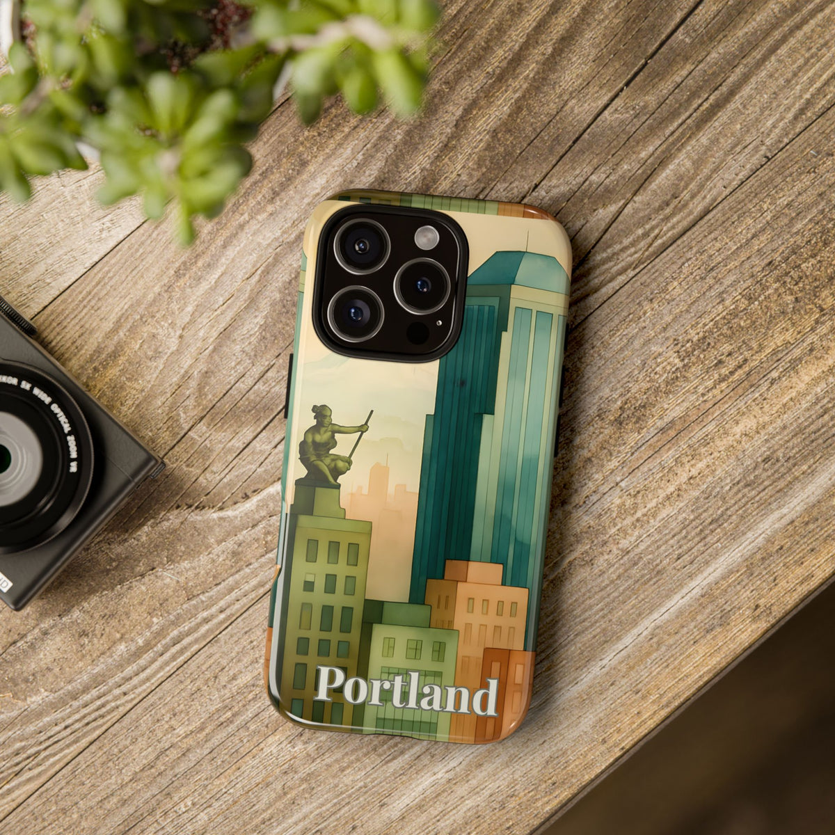 Portland Cityscape Phone Case • Urban Skyline Art Tough Case • Watercolor City Aesthetic • Gift for Travelers • Compatible with iPhone, Galaxy, Google