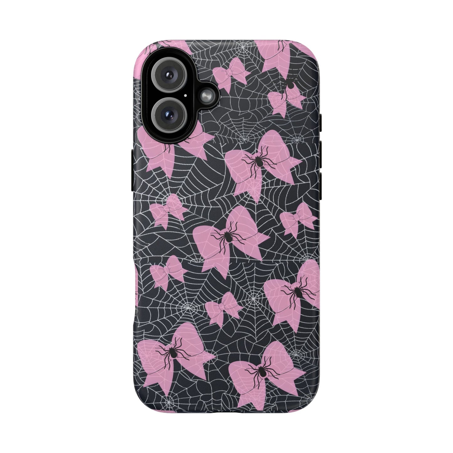 Pink Spider Bow Phone Case, Goth Coquette Spiderweb Phone Cover Creepy Cute Halloween Aesthetic Case Spooky Glam Girl Accessory for Alt Fans