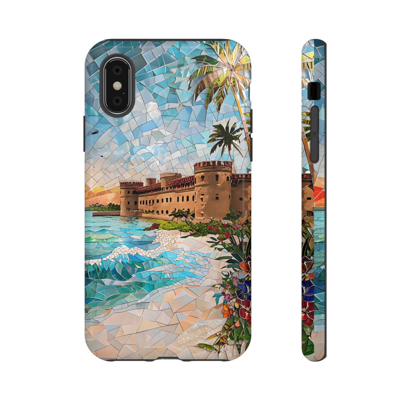 Dry Tortugas Mosaic Tough Phone Case - Tropical Island Art, Coastal Nature Aesthetic, Compatible with iPhone, Galaxy, and Google Phones