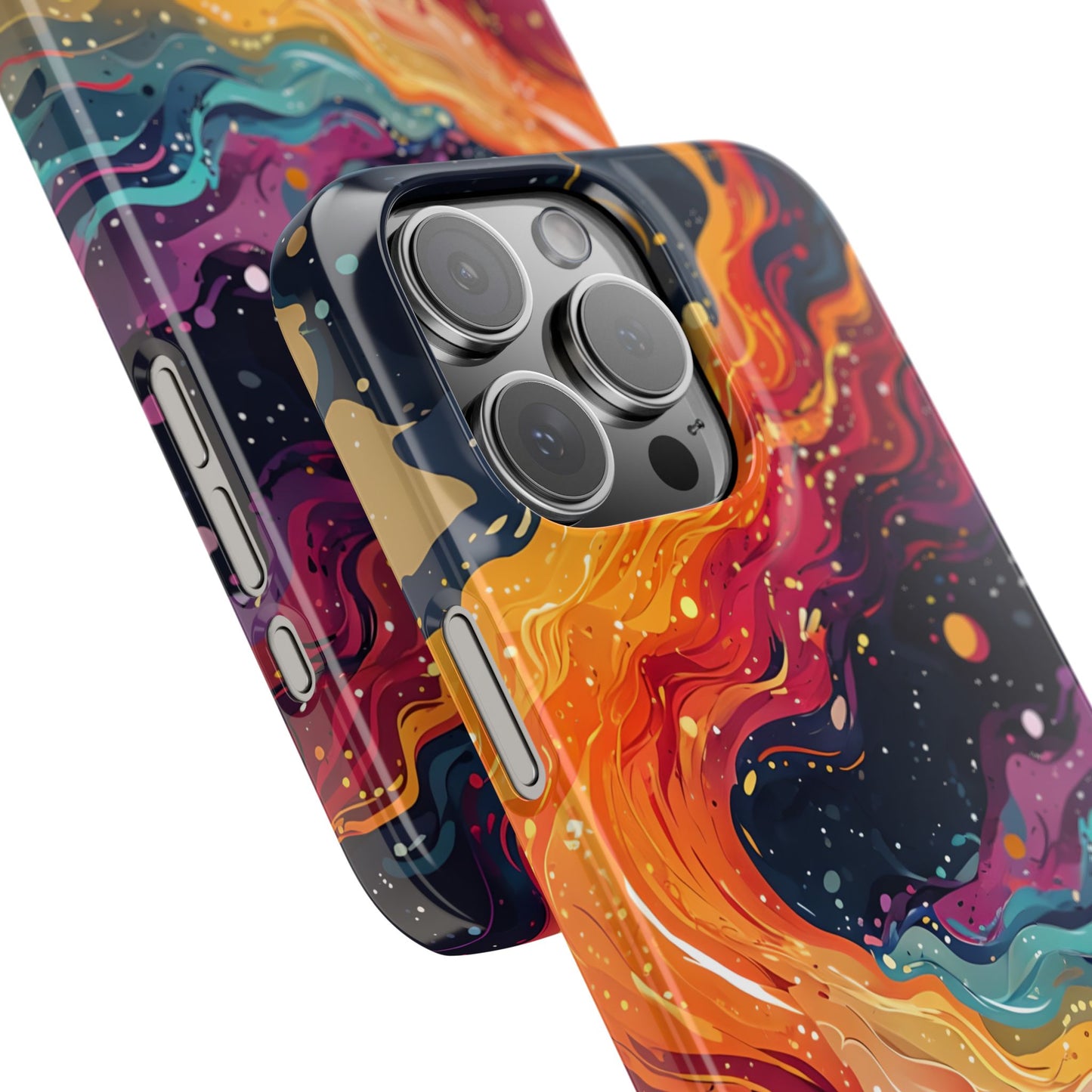 This phone case combines the aesthetic of outer space with the creativity of abstract art. The full-wrap design captures a swirling, galaxy-like motion in vivid color, ready for everyday adventures.