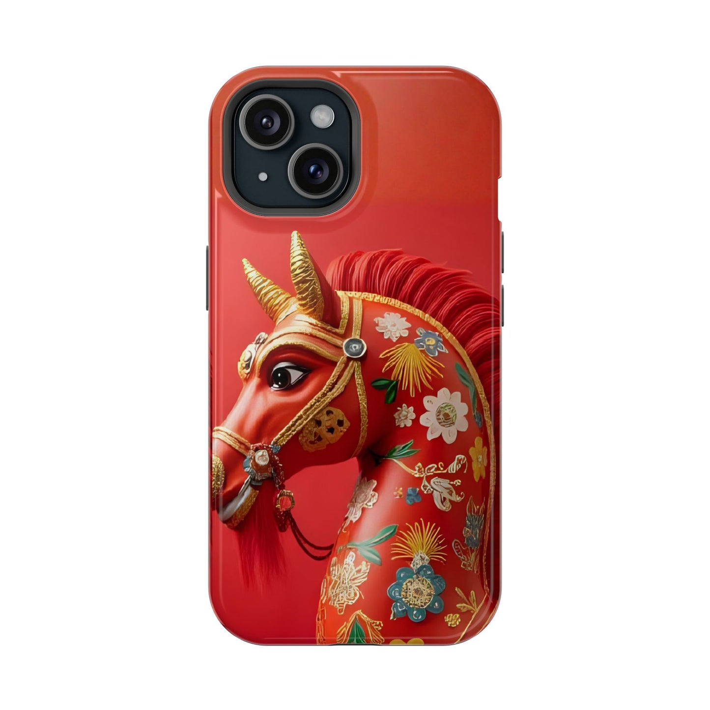Year of the Horse Floral Art Magnetic Phone Case, Chinese Zodiac 2026 Design, compatible with iPhone 17 16 15 14 13