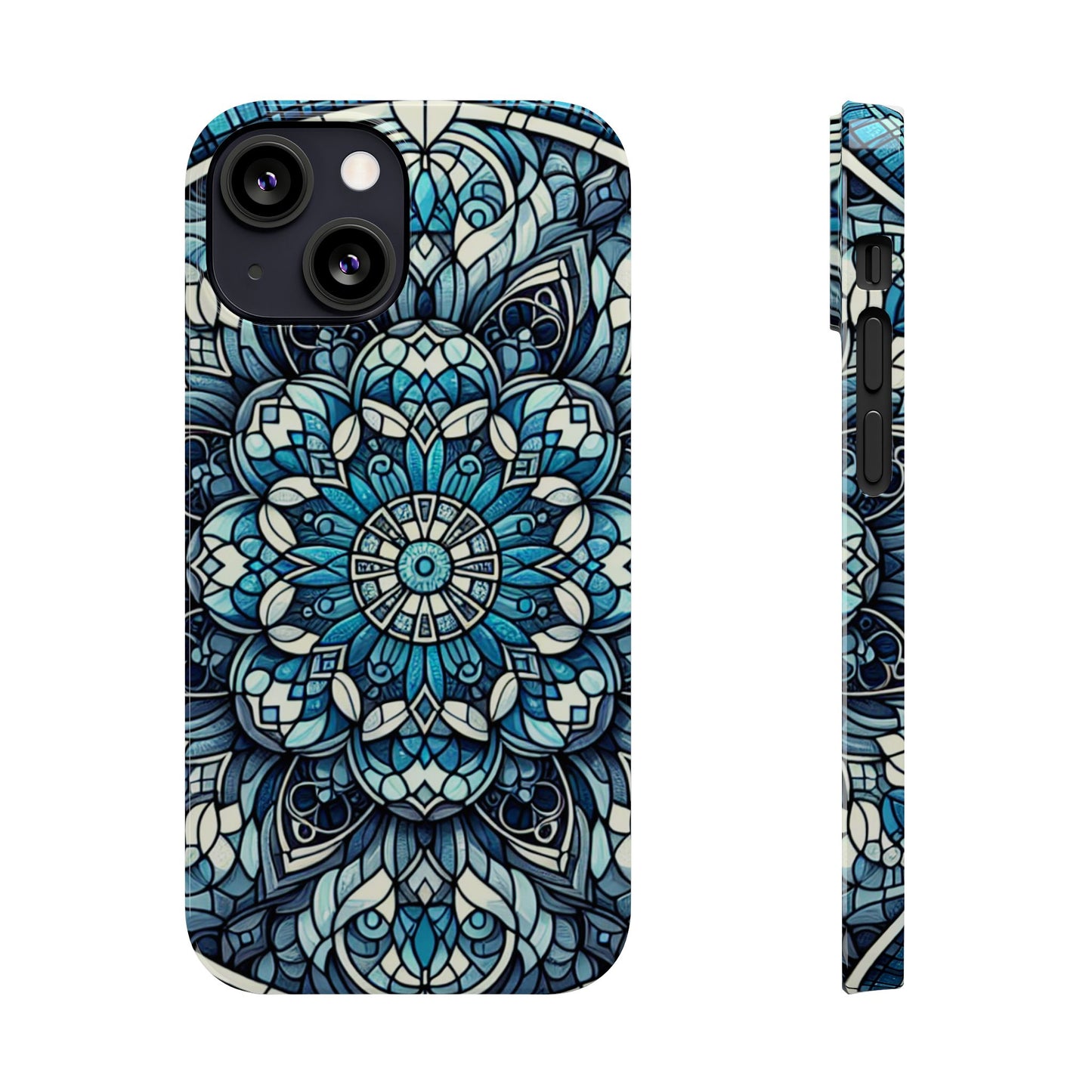 Decorative Slim Phone Case - Blue Mandala Design, Gift for Her, Phone Accessories, Boho Style, Unique Cell Phone Cover, Trendy Tech
