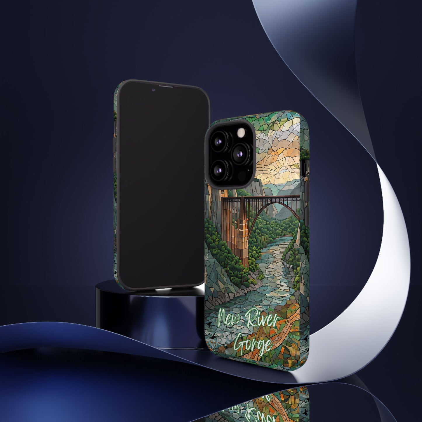 New River Gorge Mosaic Tough Phone Case, Mountain River Landscape Scenic Forest Aesthetic, Compatible with iPhone, Galaxy, and Google Phones