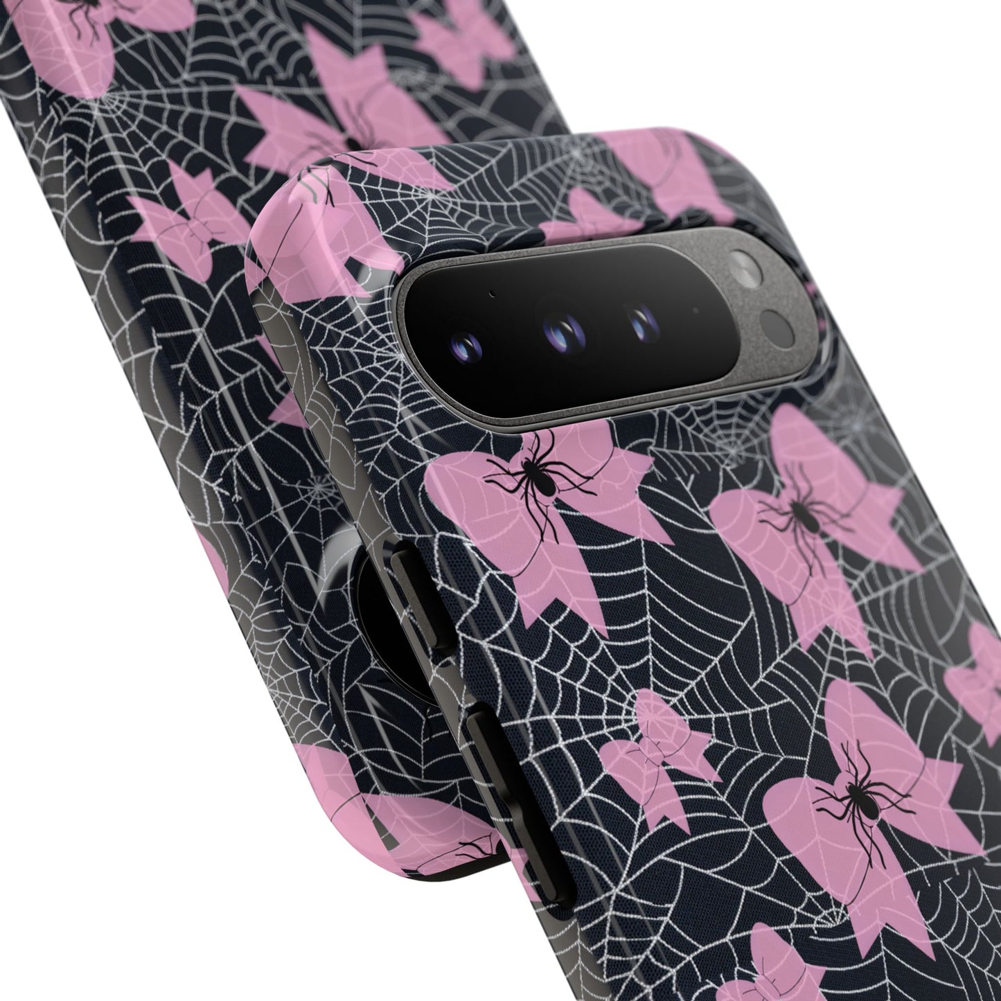 Pink Spider Bow Phone Case, Goth Coquette Spiderweb Phone Cover Creepy Cute Halloween Aesthetic Case Spooky Glam Girl Accessory for Alt Fans