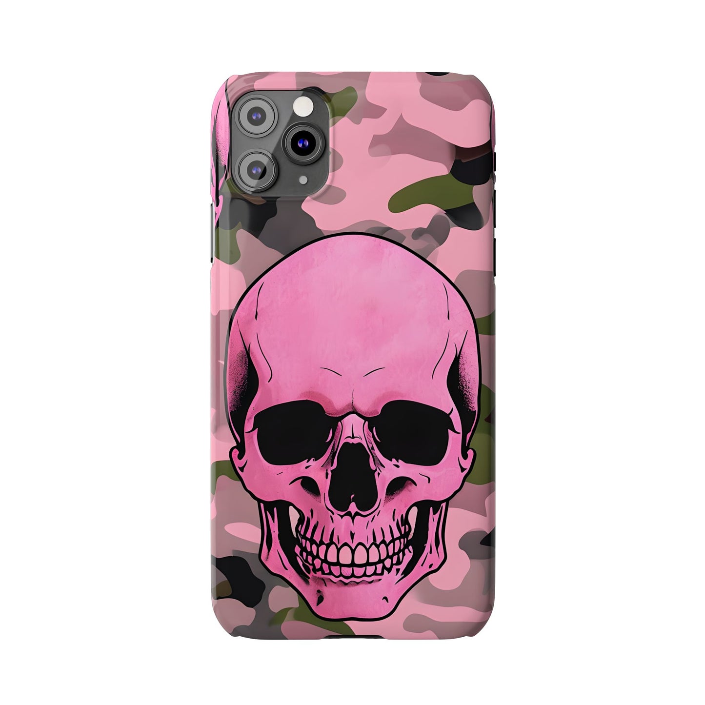 Pink Camo Skull Phone Case, Slim Case for iPhone, Edgy Phone Accessory, Unique Gift for Her, Trendy Tech Lover