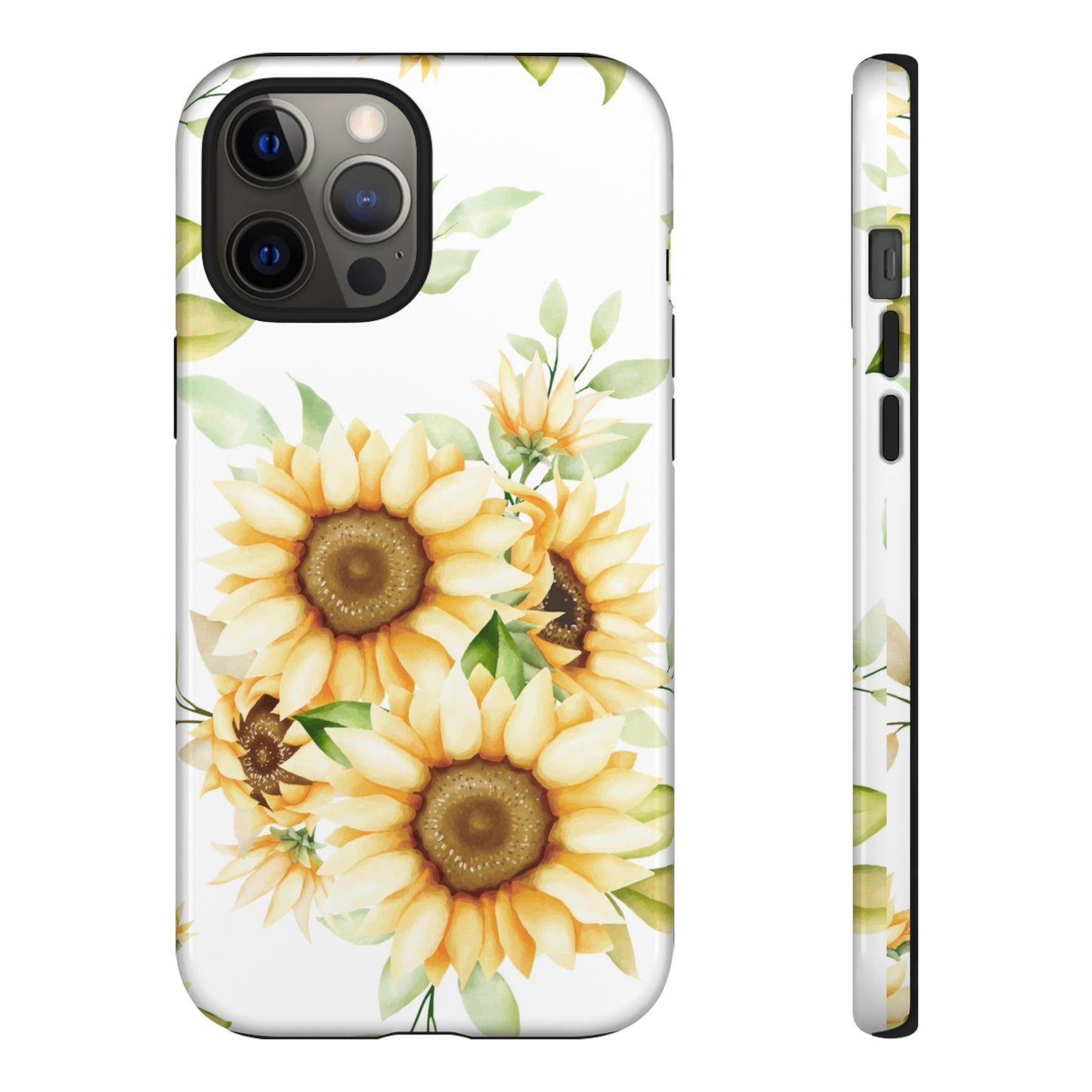 Sunflower Floral Tough Phone Case - Watercolor Botanical Art, Bright Nature Aesthetic, Compatible with iPhone, Galaxy, and Google Phones