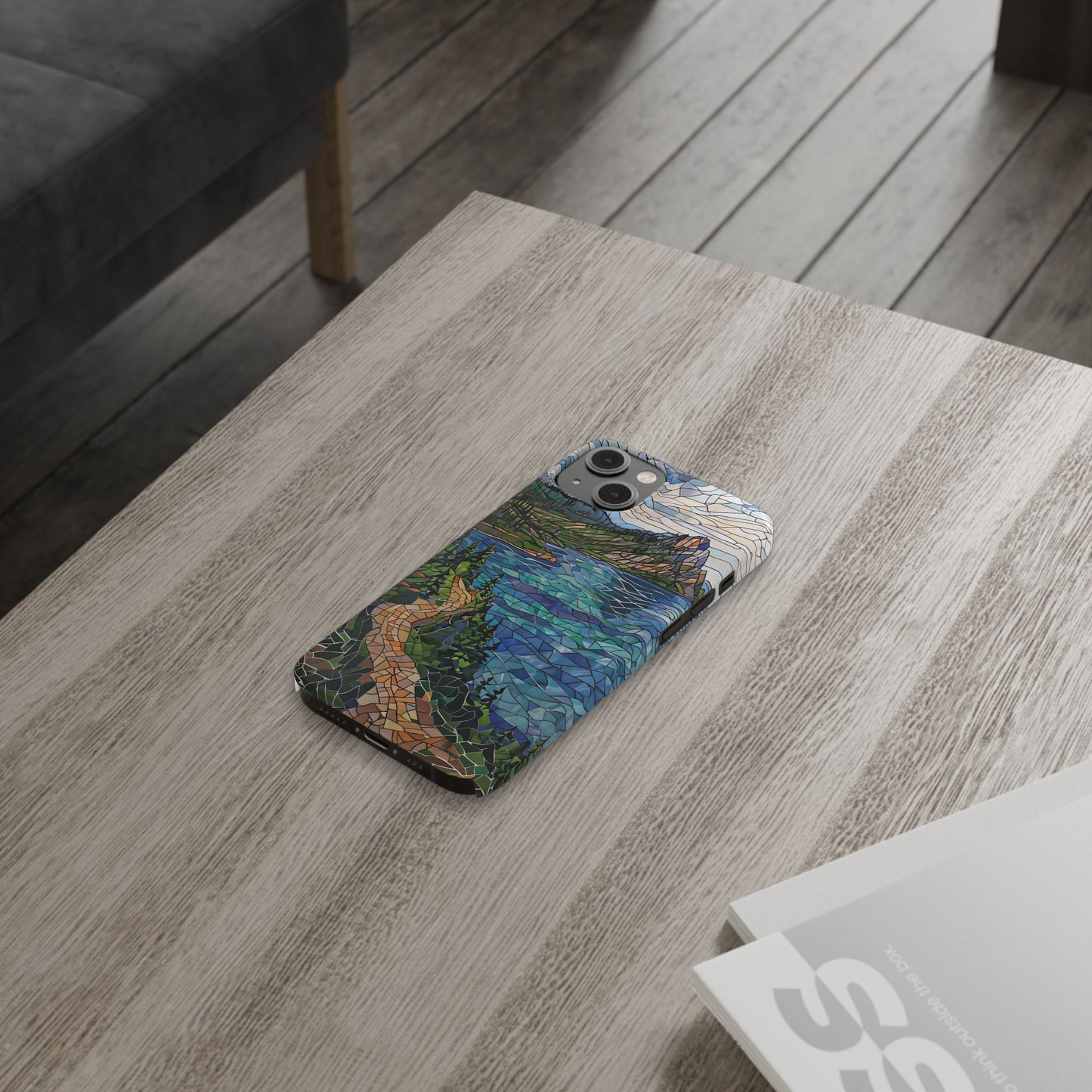 Isle Royale Mosaic Slim Phone Case, Remote Island Wilderness Art, Great Lakes Nature Aesthetic, Eco-Friendly Phone Accessory