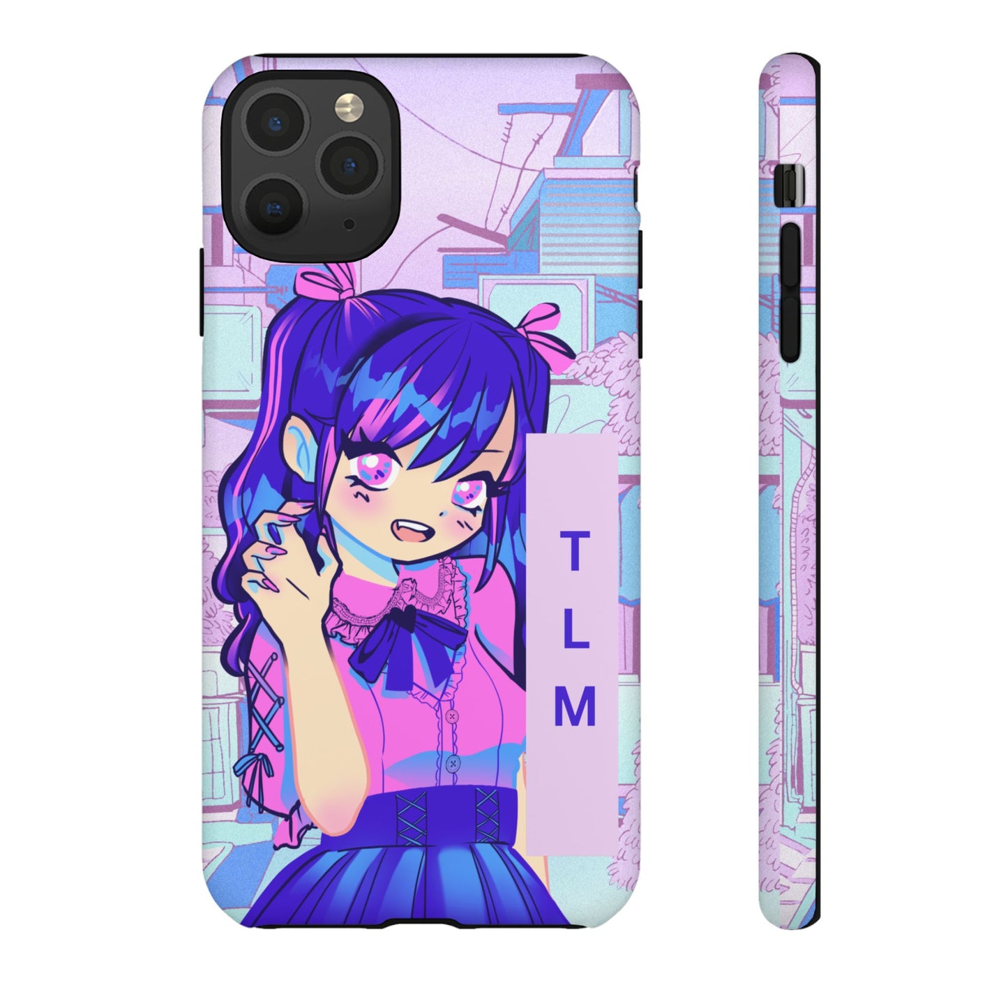 Personalized Initials, Anime Girl Phone Case,  Soft Pastel Kawaii Aesthetic Design, Cute Anime Aesthetic Phone Cover with Custom Initials