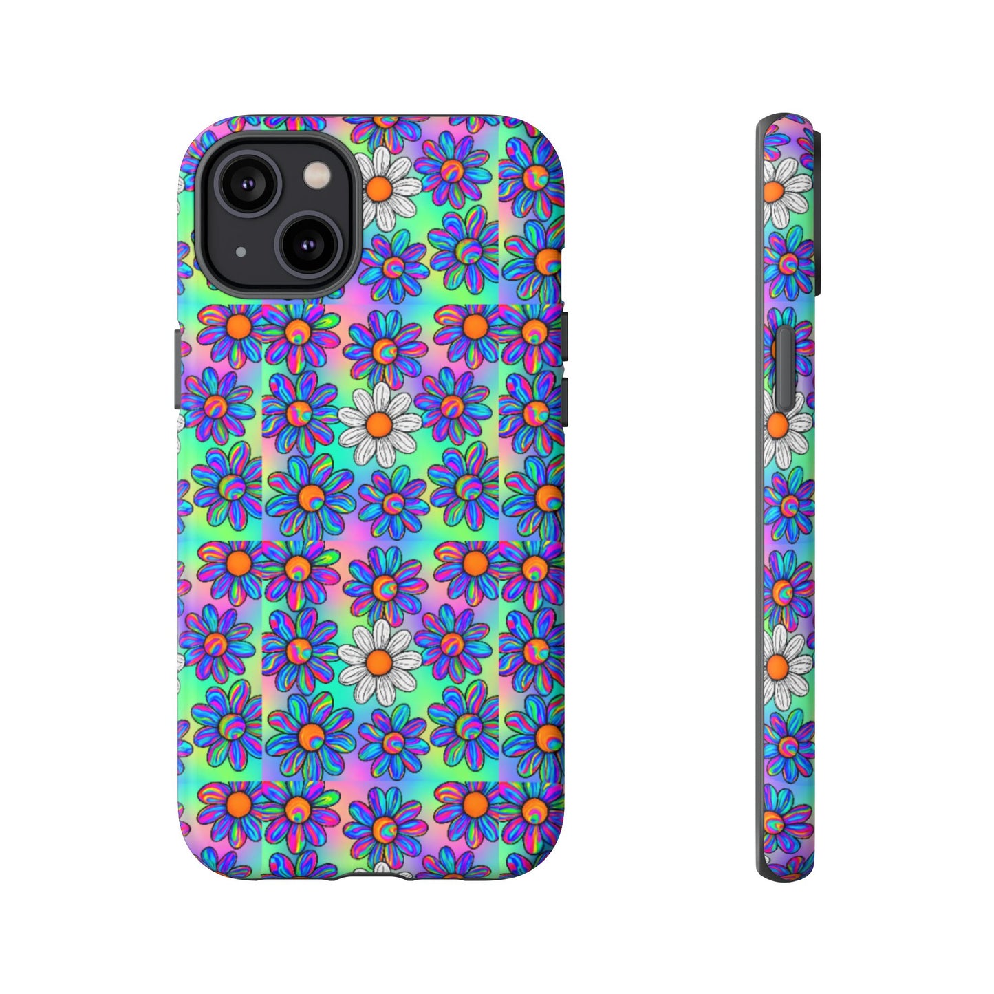 Trippy Daisy Tough Phone Case - Psychedelic Floral Aesthetic, Colorful Groovy Design, Compatible with iPhone, Galaxy, and Google Phones