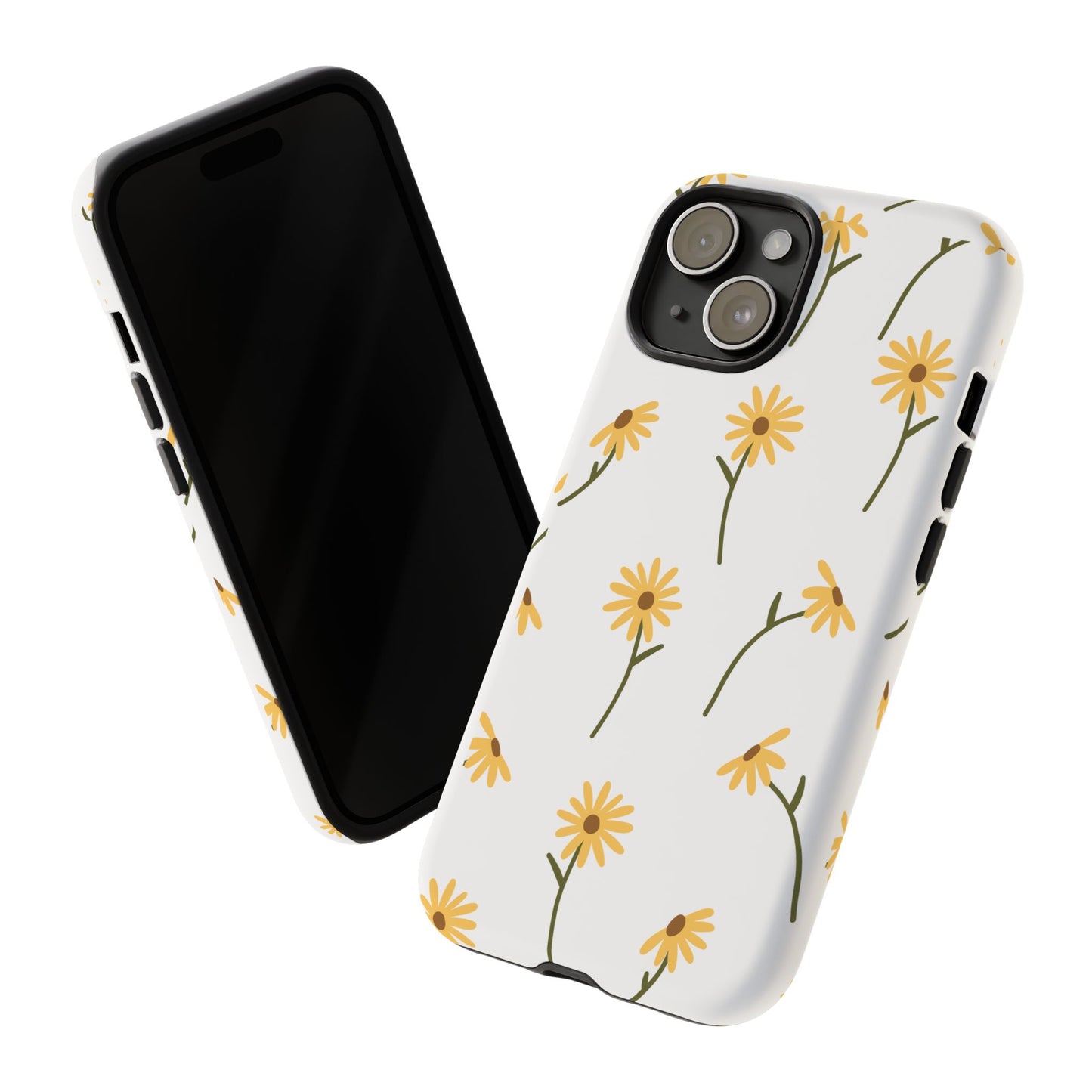 Sunflower Floral Tough Phone Case - Minimal Daisy-Inspired Print, Simple Botanical Aesthetic, Compatible with iPhone, Galaxy, and Google
