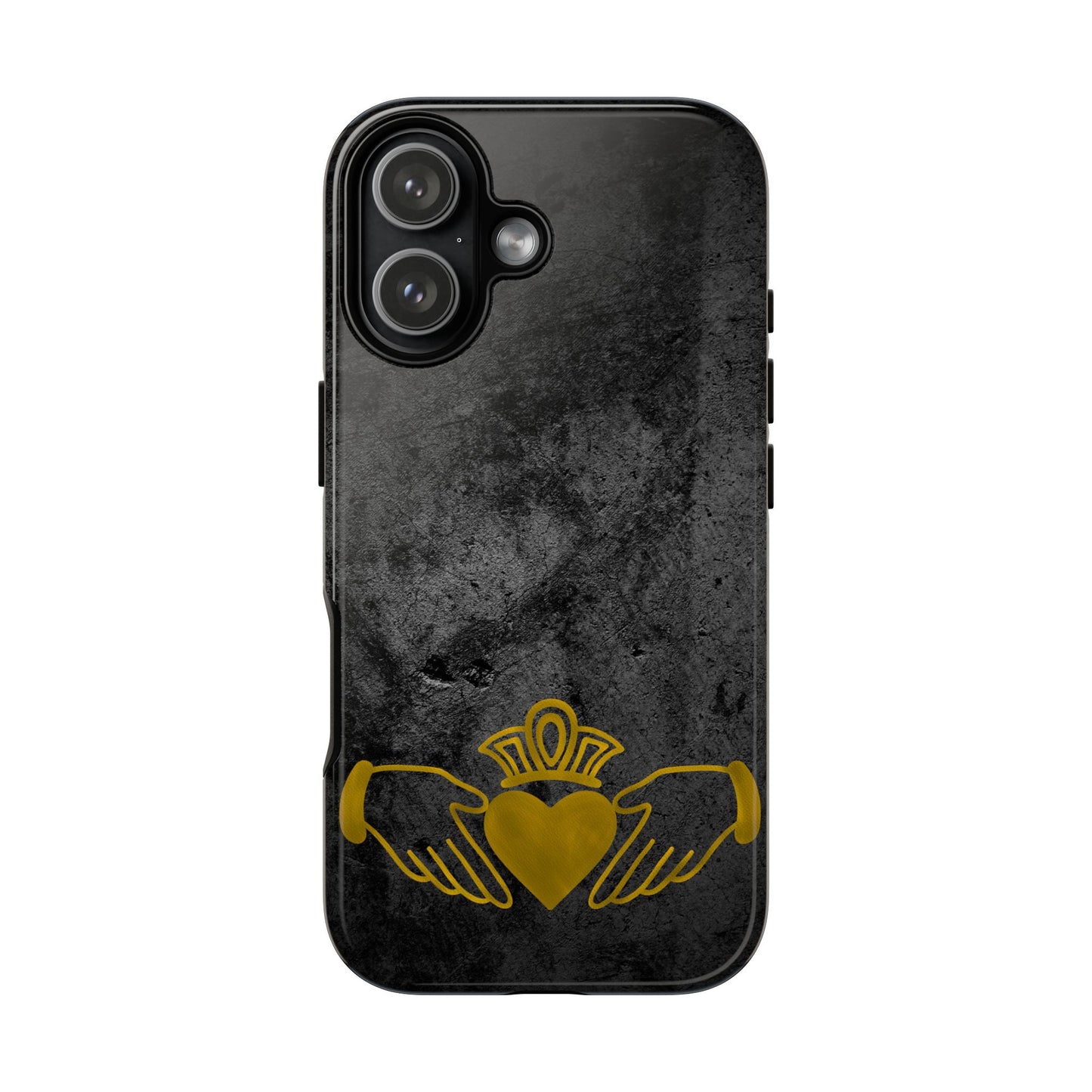Claddagh Tough Phone Case Irish Symbol Ring Black Gold Design Love Loyalty Friendship Compatible with iPhone 17 16 15 14 13 Galaxy Google