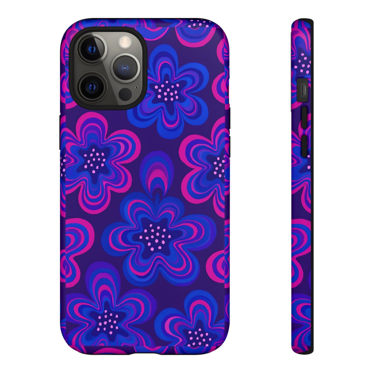 Retro Swirl Flower Tough Phone Case - Groovy Psychedelic Floral Pattern, Funky Vintage Aesthetic, Compatible with iPhone, Galaxy, and Google