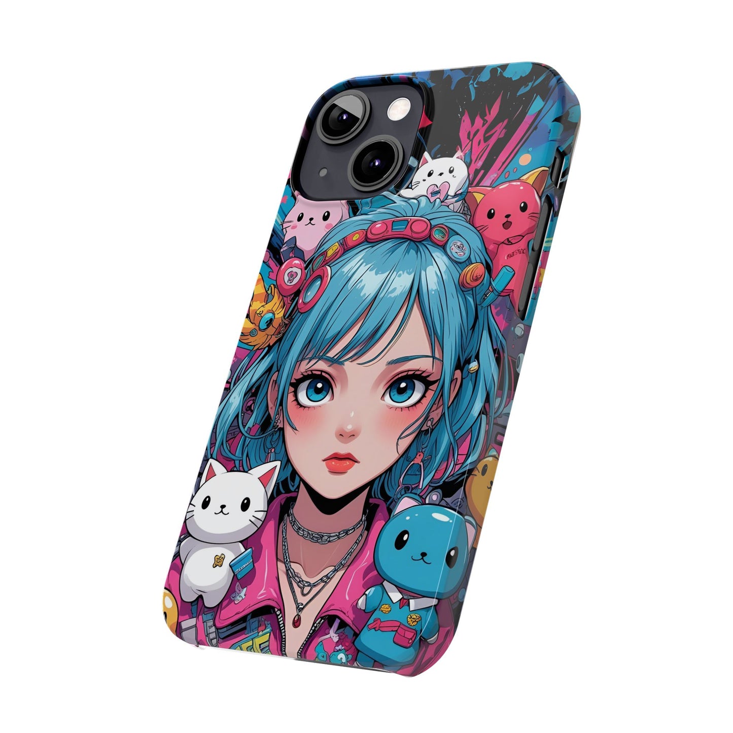 Y2K Anime Girl Slim Phone Case - Cute Maximalist Aesthetic, Kawaii Vaporwave Style, Pop Culture Lovers and Special Occasions