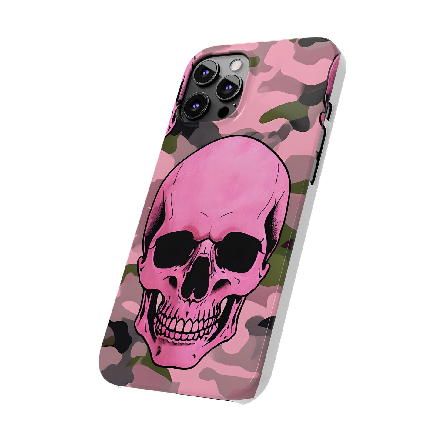Pink Camo Skull Phone Case, Slim Case for iPhone, Edgy Phone Accessory, Unique Gift for Her, Trendy Tech Lover