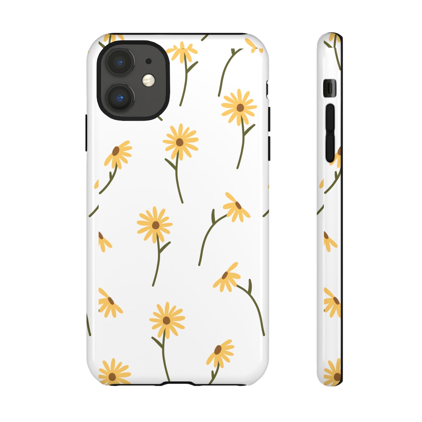 Sunflower Floral Tough Phone Case - Minimal Daisy-Inspired Print, Simple Botanical Aesthetic, Compatible with iPhone, Galaxy, and Google