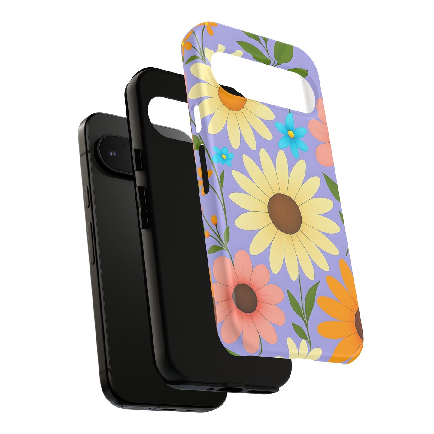 Minimal Daisy Flower Tough Phone Case - Retro Coquette Floral Print, Cute Soft Aesthetic, Compatible with iPhone, Galaxy, and Google Phones