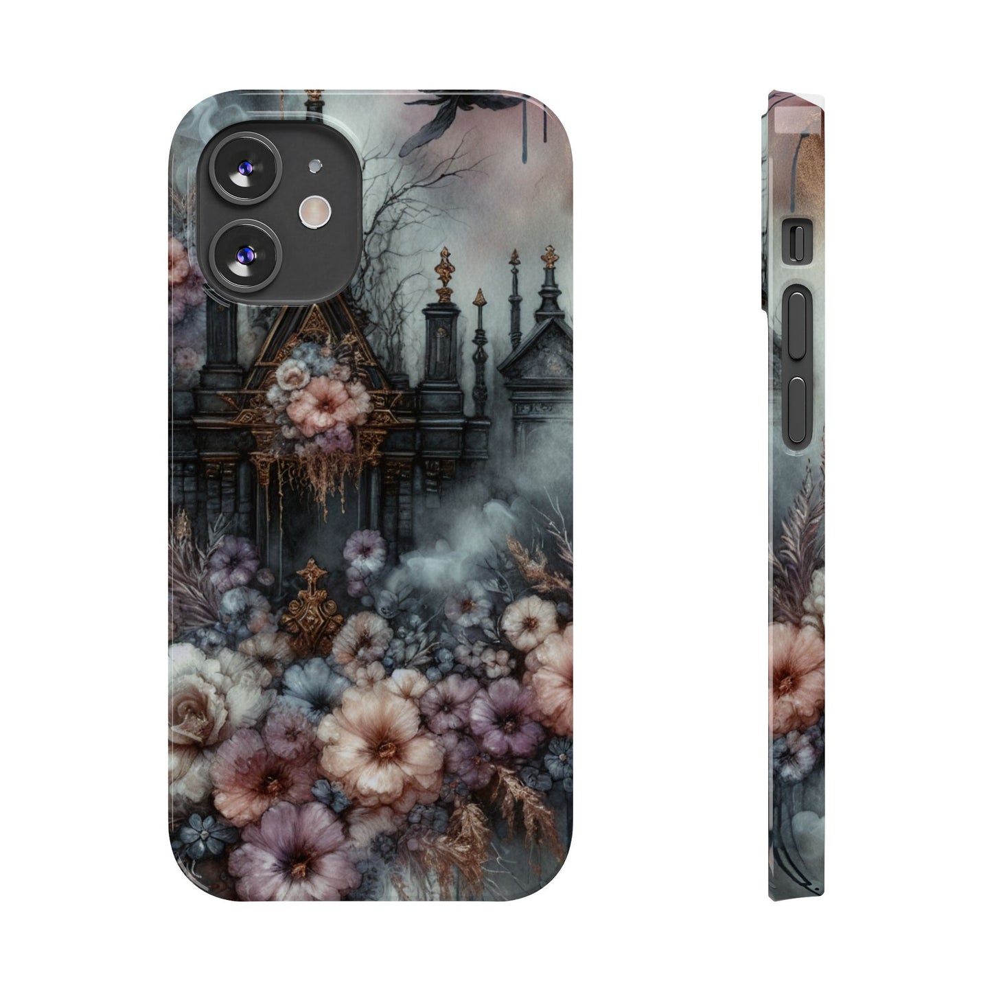 Gothic Floral Slim Phone Case, Dark Fantasy Phone Cover, Unique Flower Design, Phone Accessory for Halloween, Gift for Her