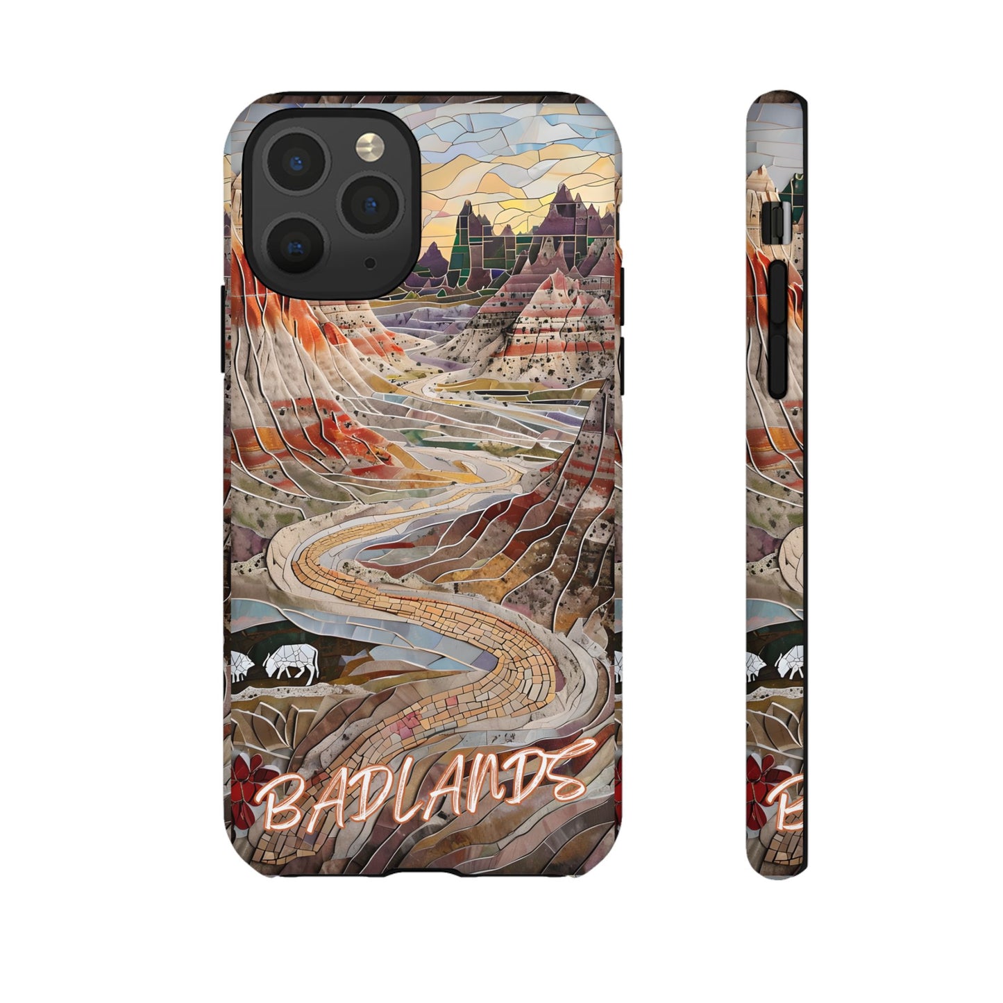 Badlands Mosaic Tough Phone Case - Rugged Rock Formations, Prairie Landscape Aesthetic, Compatible with iPhone, Galaxy, and Google Phones
