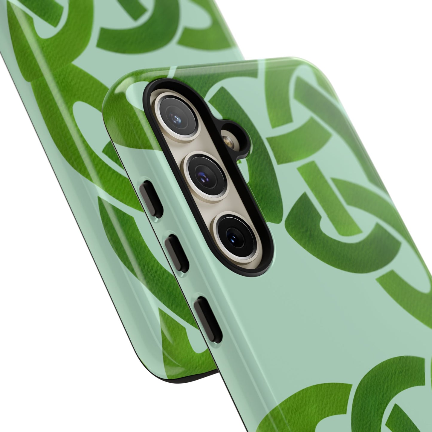 Tough Case Celtic Knot Light Green Pattern Phone Cover Compatible with iPhone 17, 16, 15, 14, 13, Galaxy, Google, Irish Heritage Design
