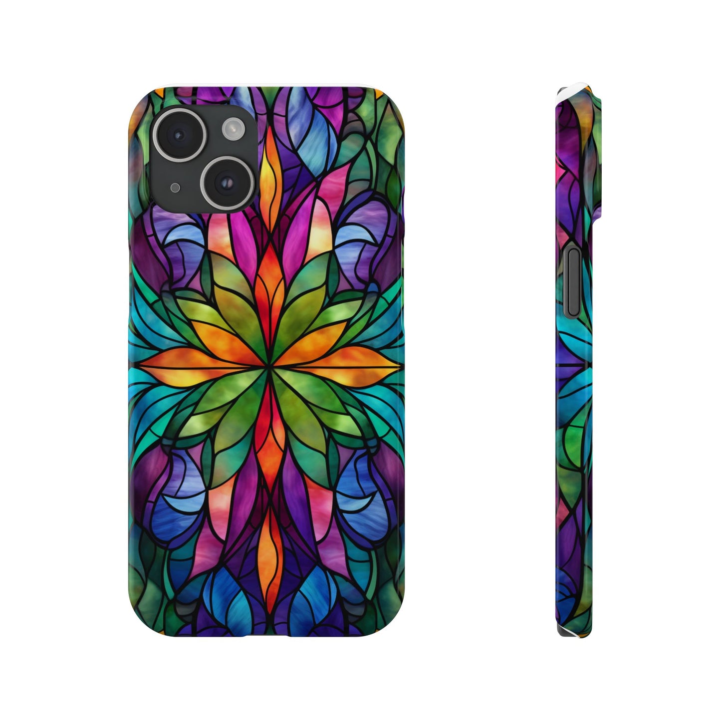 Vibrant Floral Slim Phone Cases, Colorful Cell Phone Cover, Stained Glass Design, Unique Gift for Her, Artistic Accessories, Phone Case