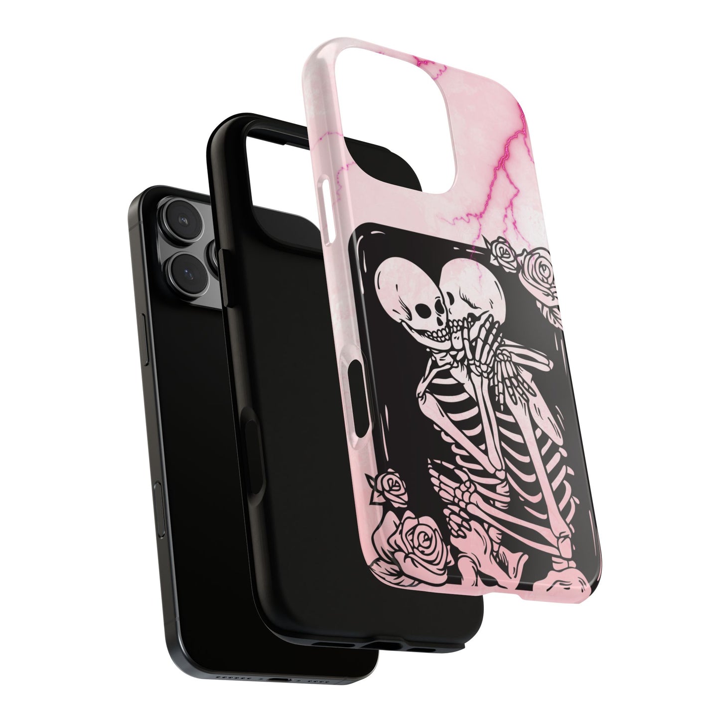 Skeleton Lovers Phone Case, Pastel Goth Romance Phone Cover, Pink Marble Spooky Valentine Case, Cute Gothic Couple Aesthetic Accessory Gifts