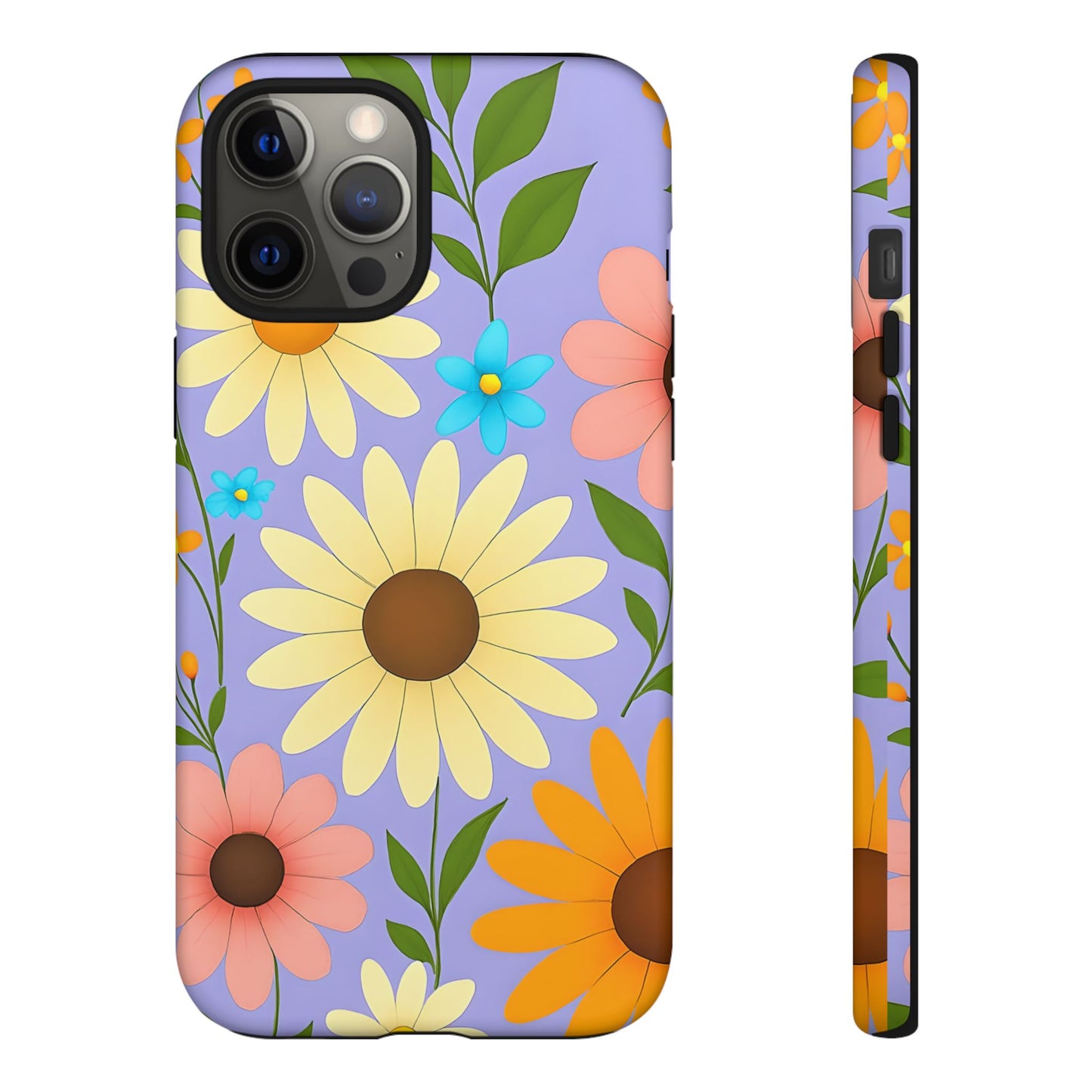 Minimal Daisy Flower Tough Phone Case - Retro Coquette Floral Print, Cute Soft Aesthetic, Compatible with iPhone, Galaxy, and Google Phones