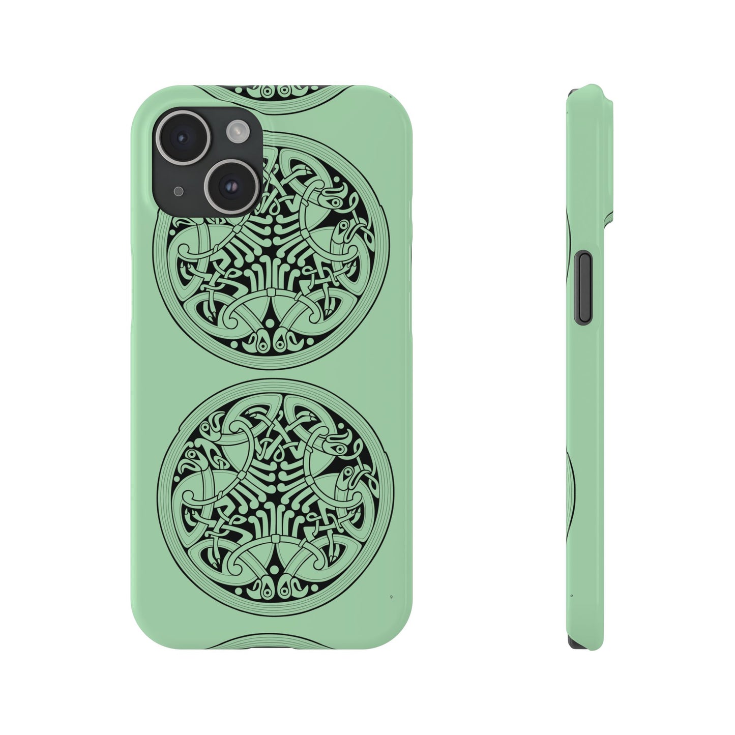 Celtic Medallion Slim Phone Case, Mint Green Design, St. Patrick Phone Cover Compatible with iPhone 17, 16, 15, 14, 13, 12, 11
