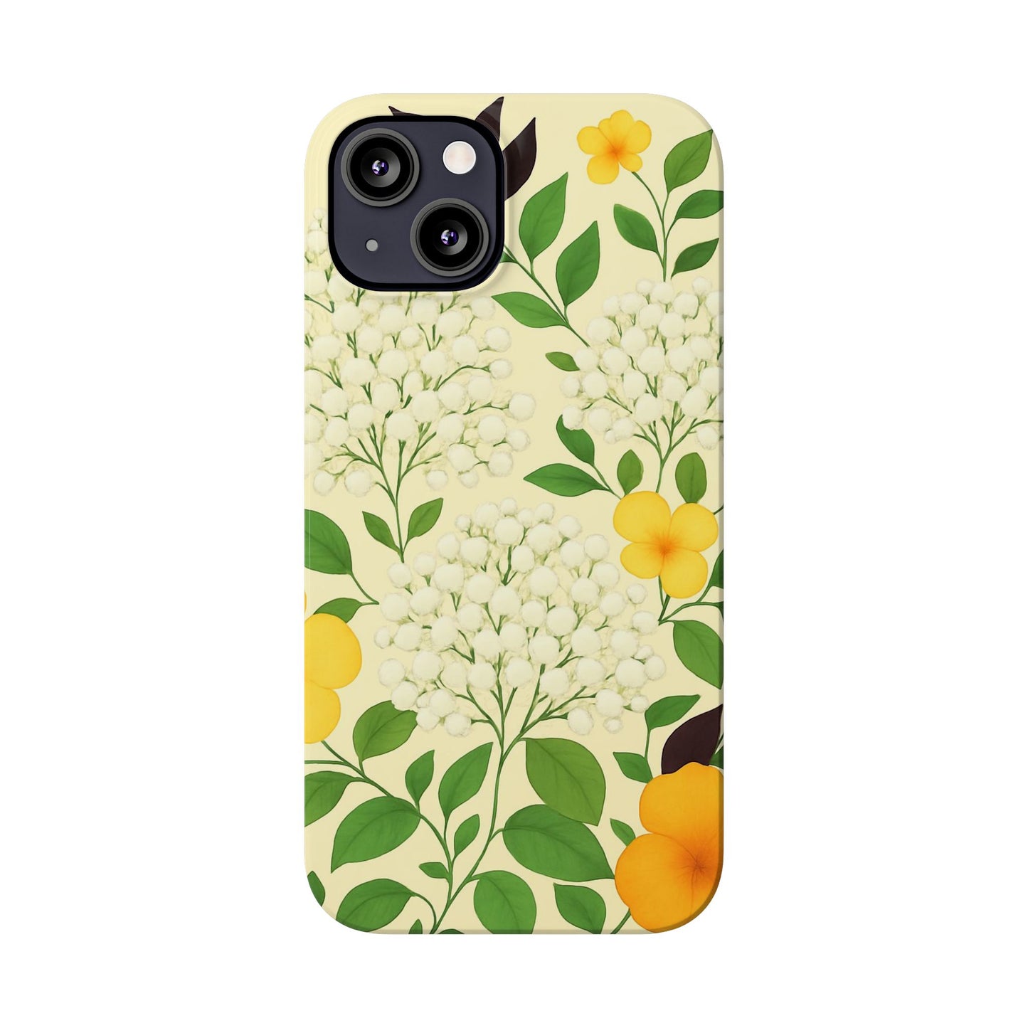 Delicate Floral Print Phone Case, Autumn Botanical Slim Phone Case, Aesthetic Flower Phone Cover Compatible with iPhone, Galaxy, Google