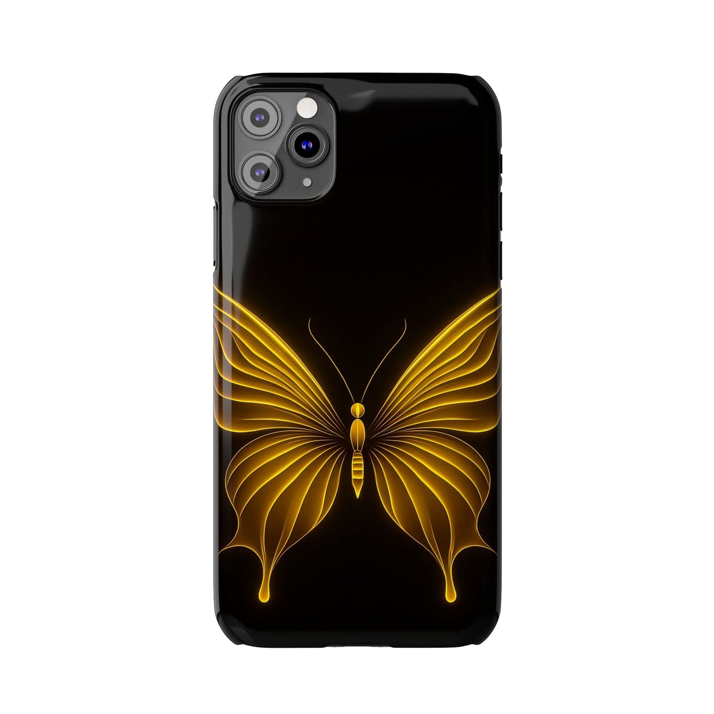Golden Butterfly Phone Case, Elegant Insect Art, Black Aesthetic Slim Phone Case Compatible with iPhone, Galaxy, Google