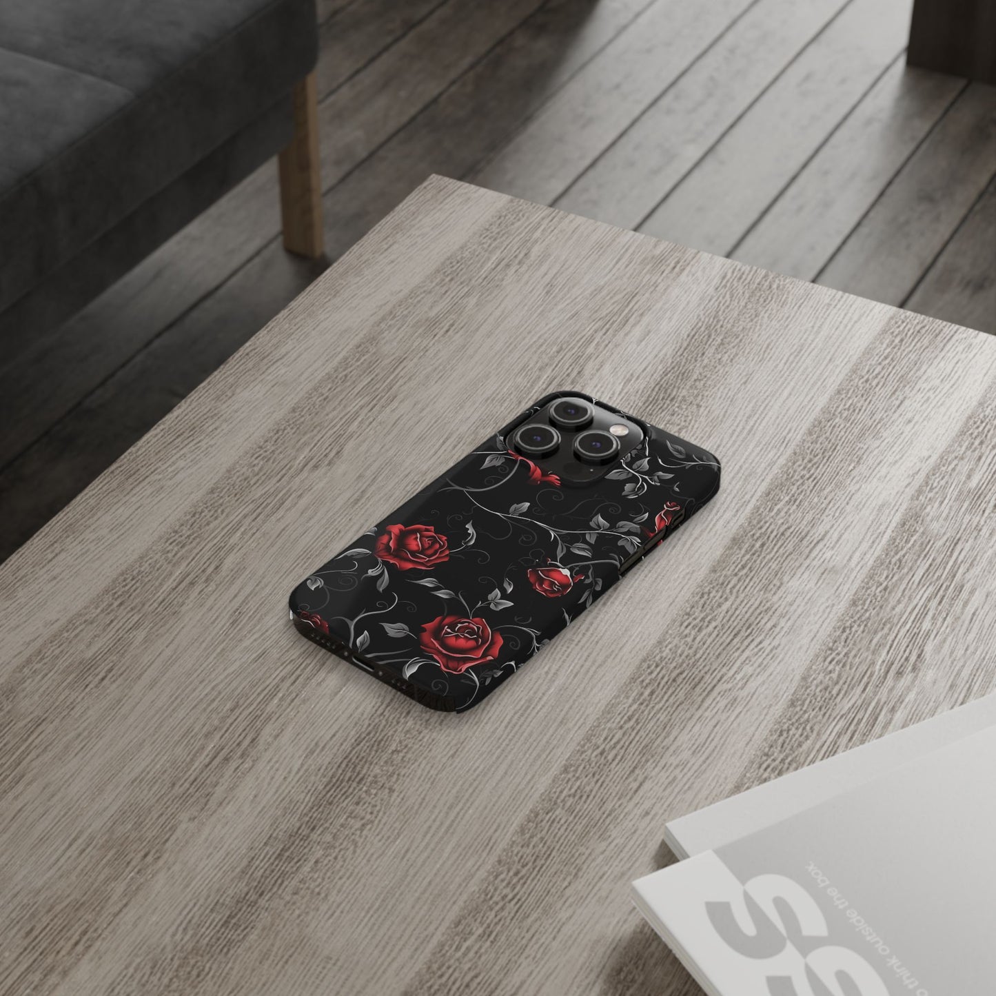 Elegant Floral Slim Phone Cases, Gothic Style Case, Rose Design Cover, Unique Gift for Her, Phone Accessories, Modern Chic