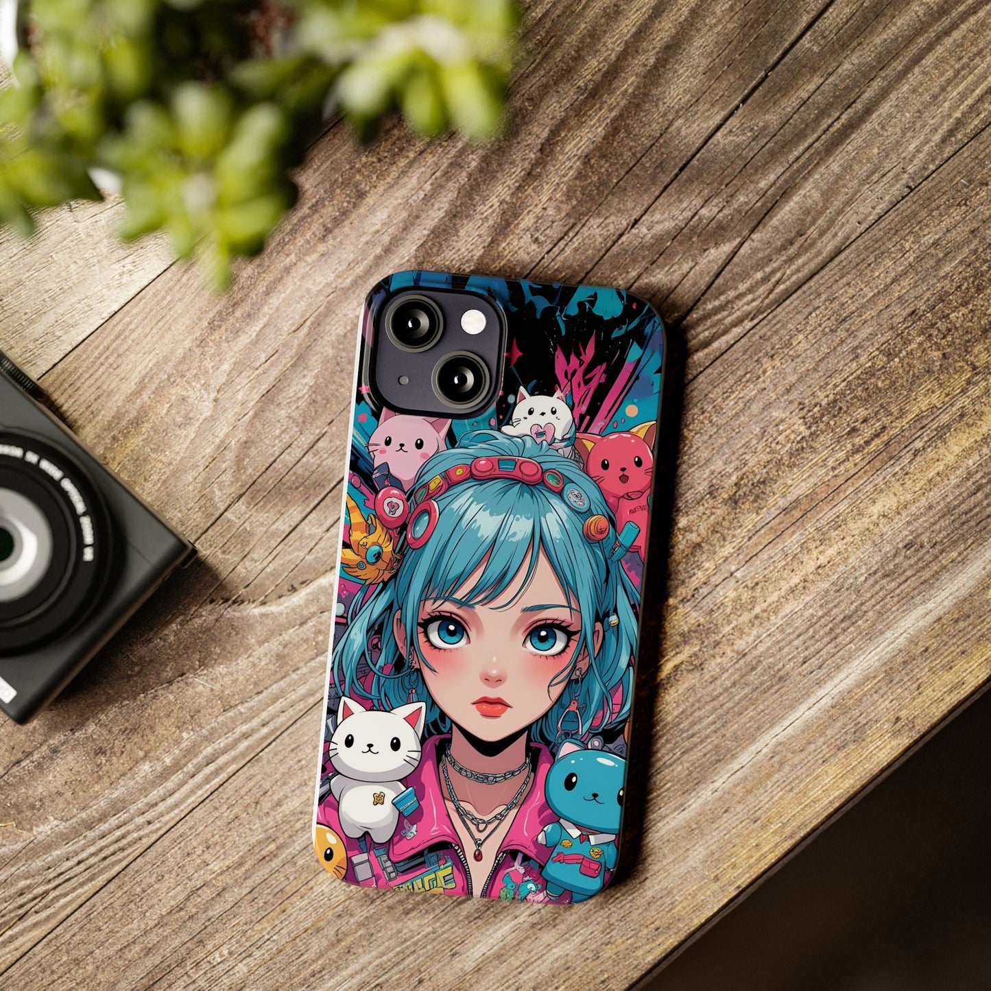 Y2K Anime Girl Slim Phone Case - Cute Maximalist Aesthetic, Kawaii Vaporwave Style, Pop Culture Lovers and Special Occasions