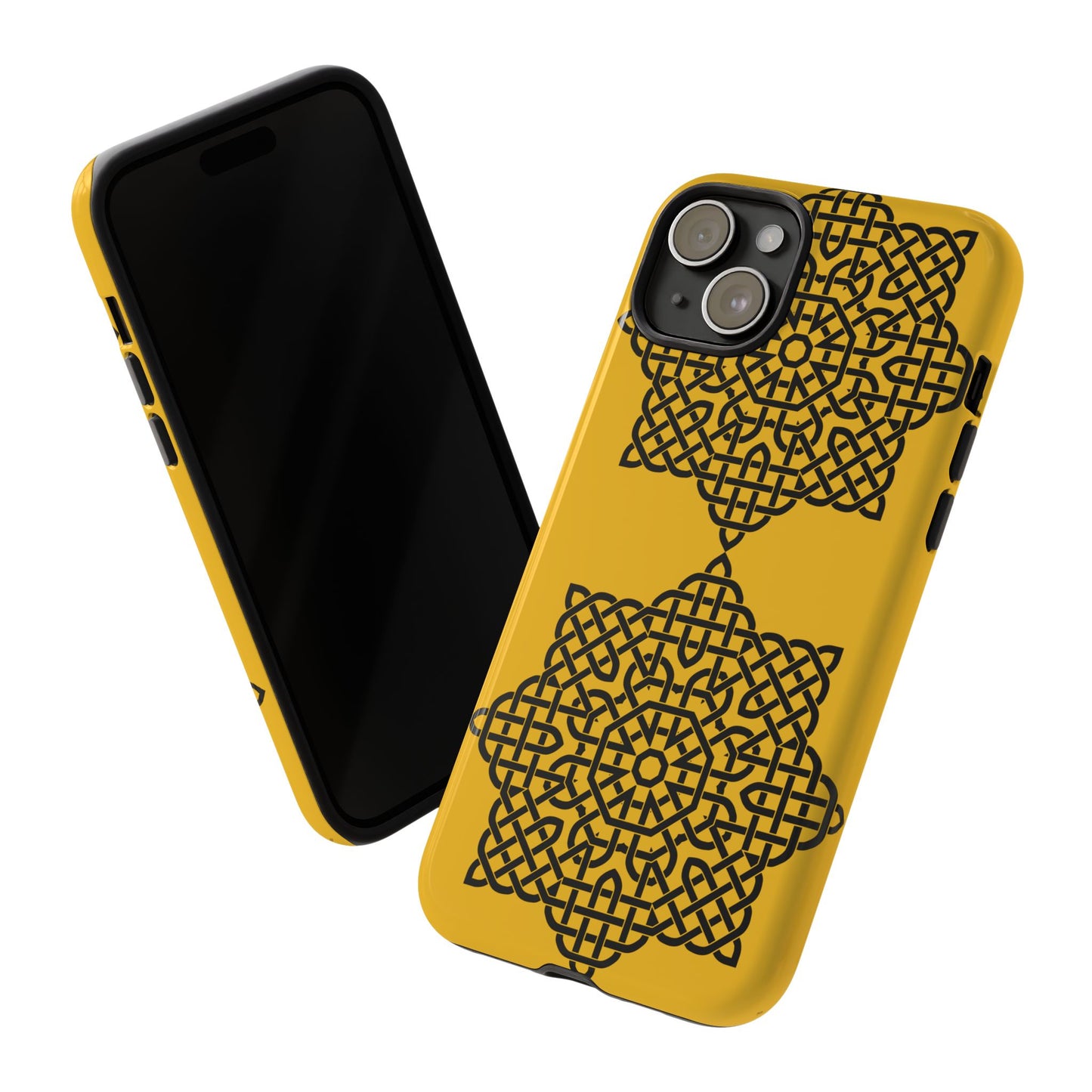 Tough Case Celtic Knot Gold and Black Pattern Phone Cover Compatible with iPhone 17, 16, 15, 14, 13, Galaxy, Google, Irish Heritage Design