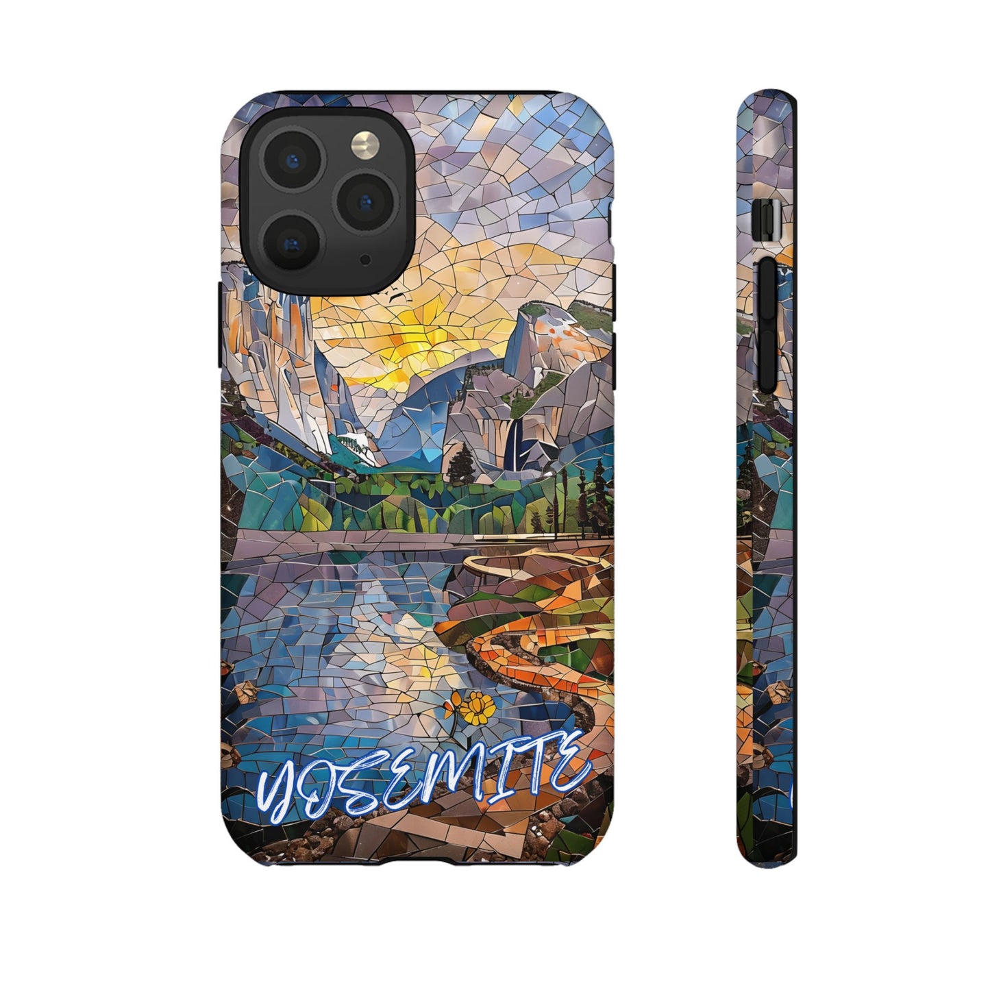 Yosemite Mosaic Tough Phone Case - Mountain Nature Art, Scenic Forest Aesthetic, Compatible with iPhone, Galaxy, and Google Phones