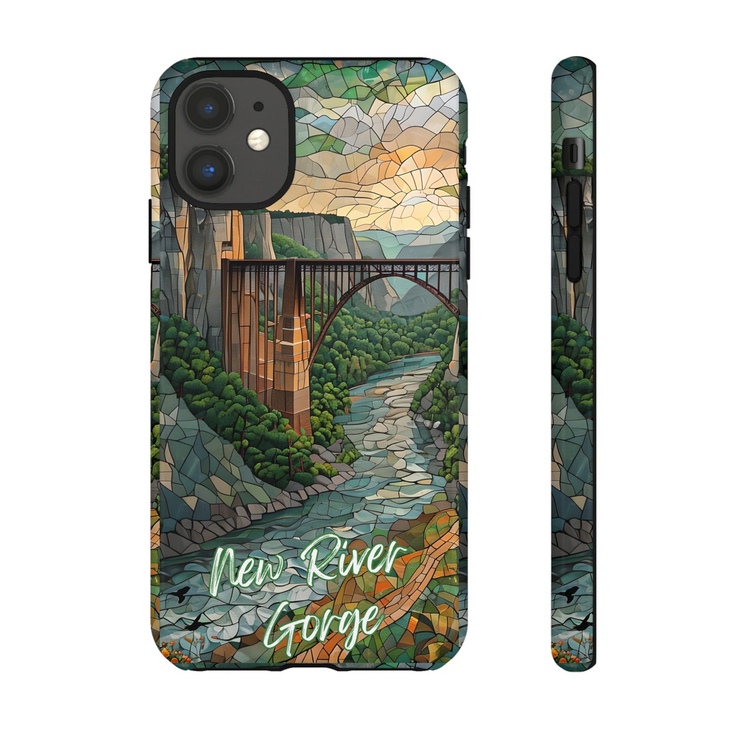 New River Gorge Mosaic Tough Phone Case, Mountain River Landscape Scenic Forest Aesthetic, Compatible with iPhone, Galaxy, and Google Phones