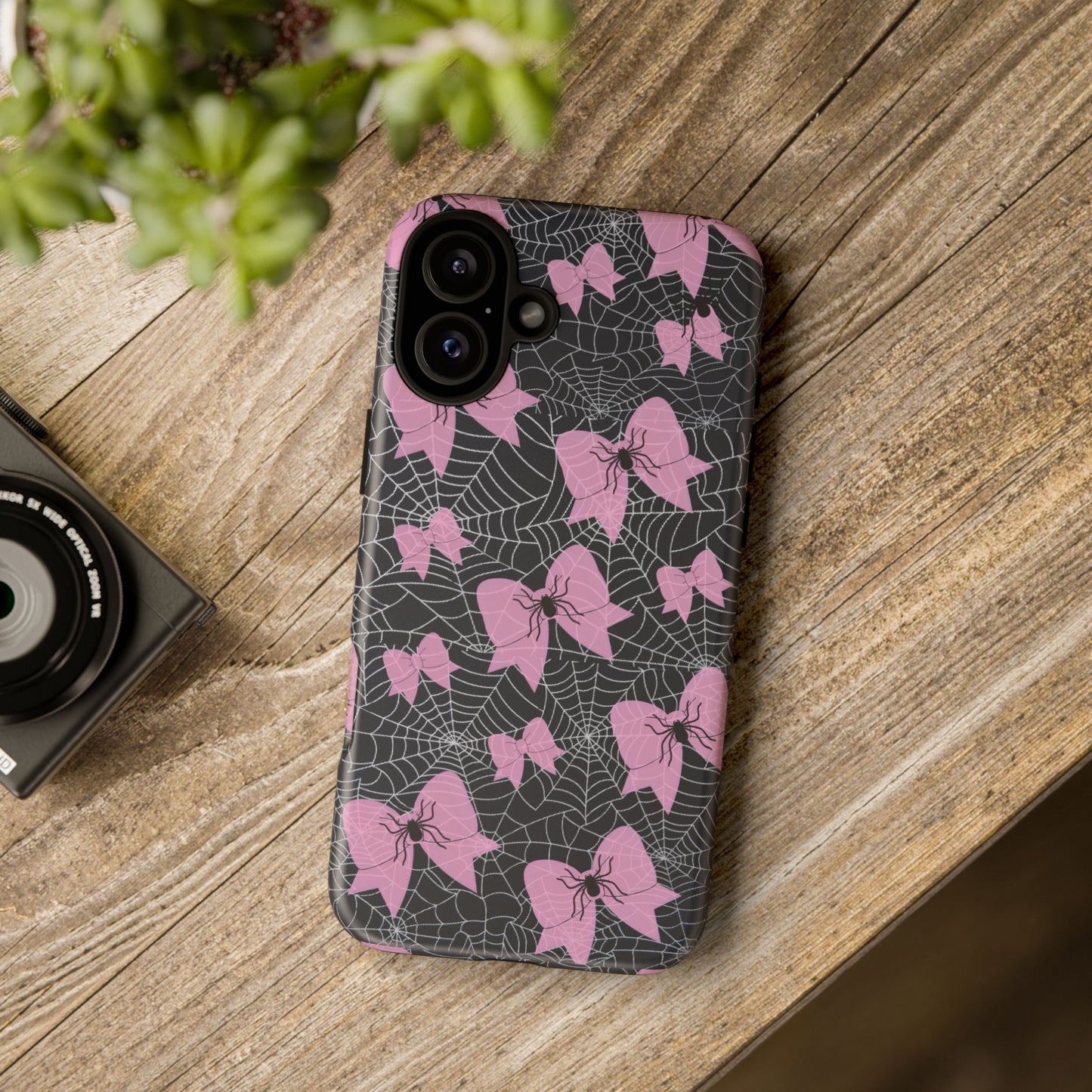 Pink Spider Bow Phone Case, Goth Coquette Spiderweb Phone Cover Creepy Cute Halloween Aesthetic Case Spooky Glam Girl Accessory for Alt Fans