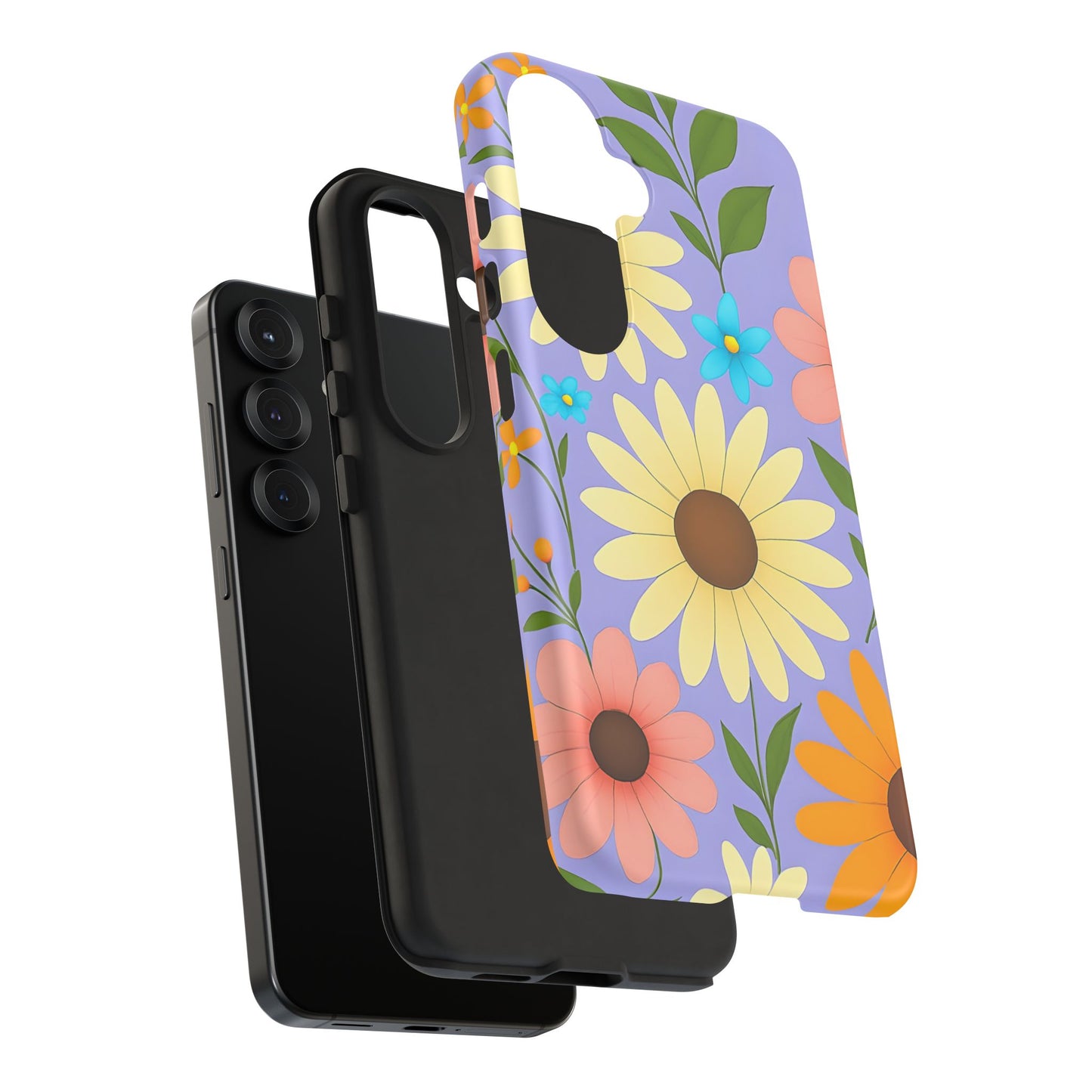 Minimal Daisy Flower Tough Phone Case - Retro Coquette Floral Print, Cute Soft Aesthetic, Compatible with iPhone, Galaxy, and Google Phones