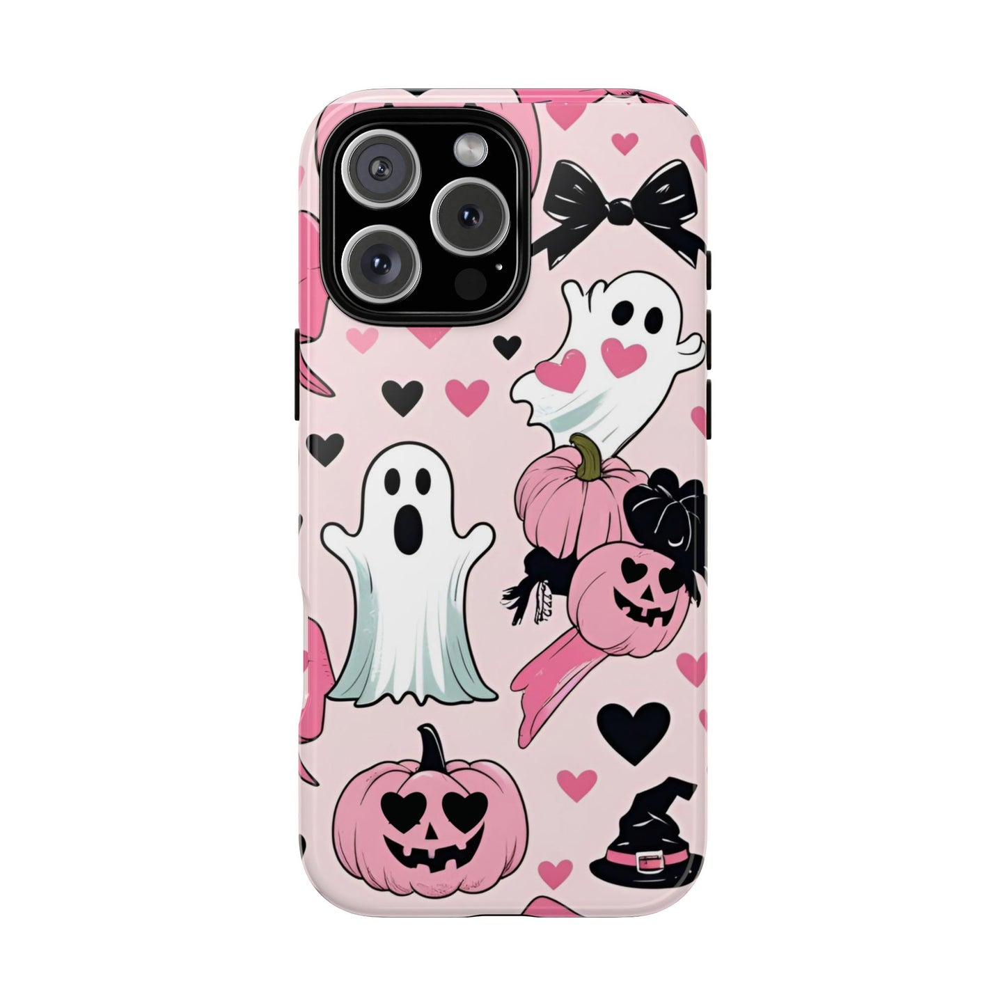 Summerween White Ghosts Phone Case, Coquette bows, hearts Phone Cover, Cute Halloween Aesthetic Case, Pink Bow Glam Girl Accessory