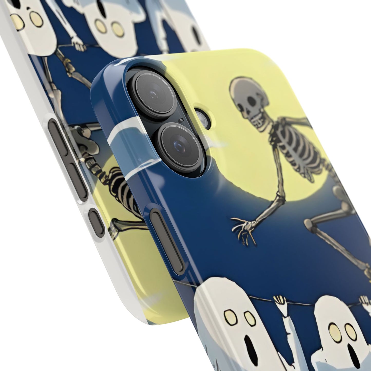 Jumping Skeleton Slim Phone Case - Halloween Aesthetic, Creepy Cute Ghost Cartoon Style, Compatible with iPhone, Galaxy, and Google Phones