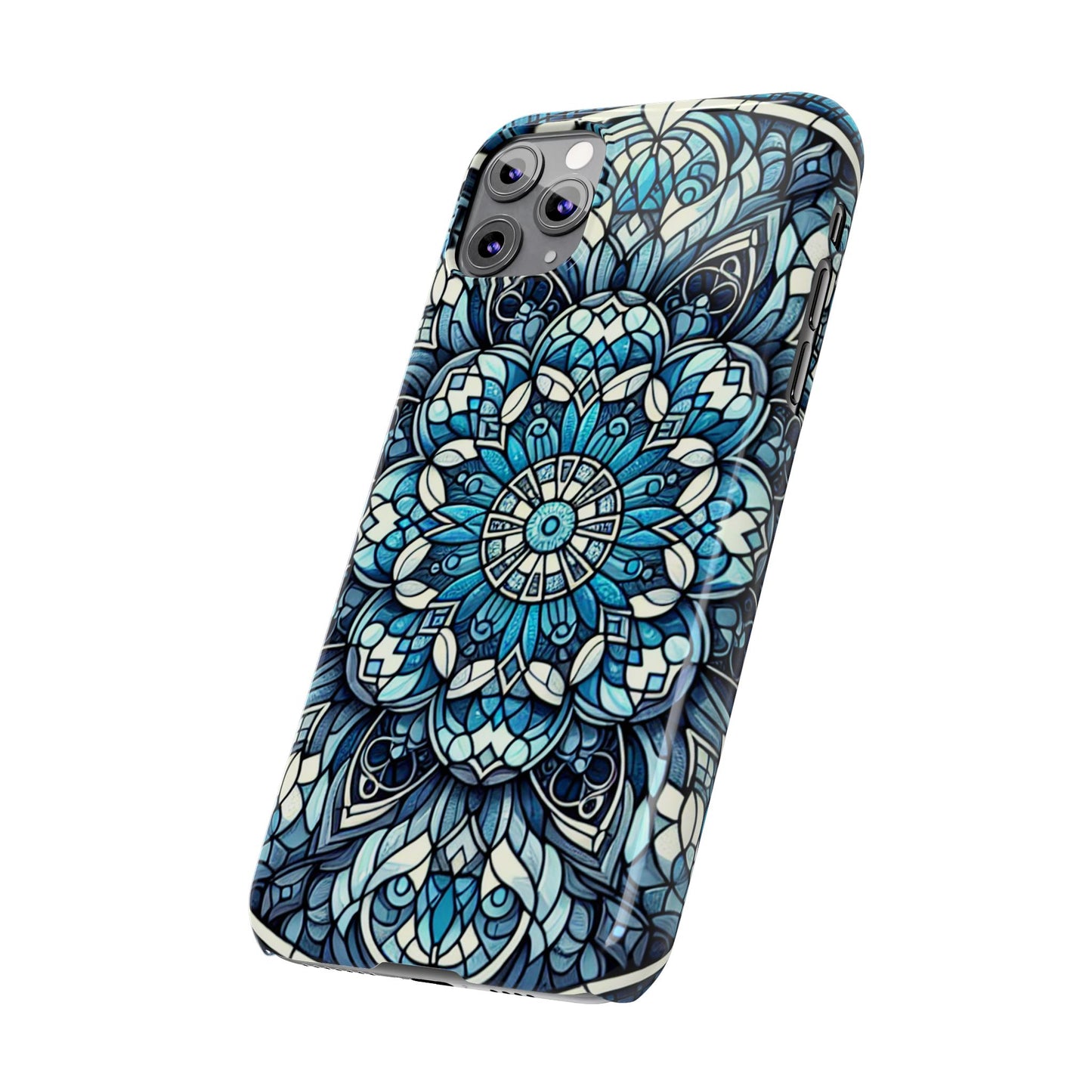 Decorative Slim Phone Case - Blue Mandala Design, Gift for Her, Phone Accessories, Boho Style, Unique Cell Phone Cover, Trendy Tech