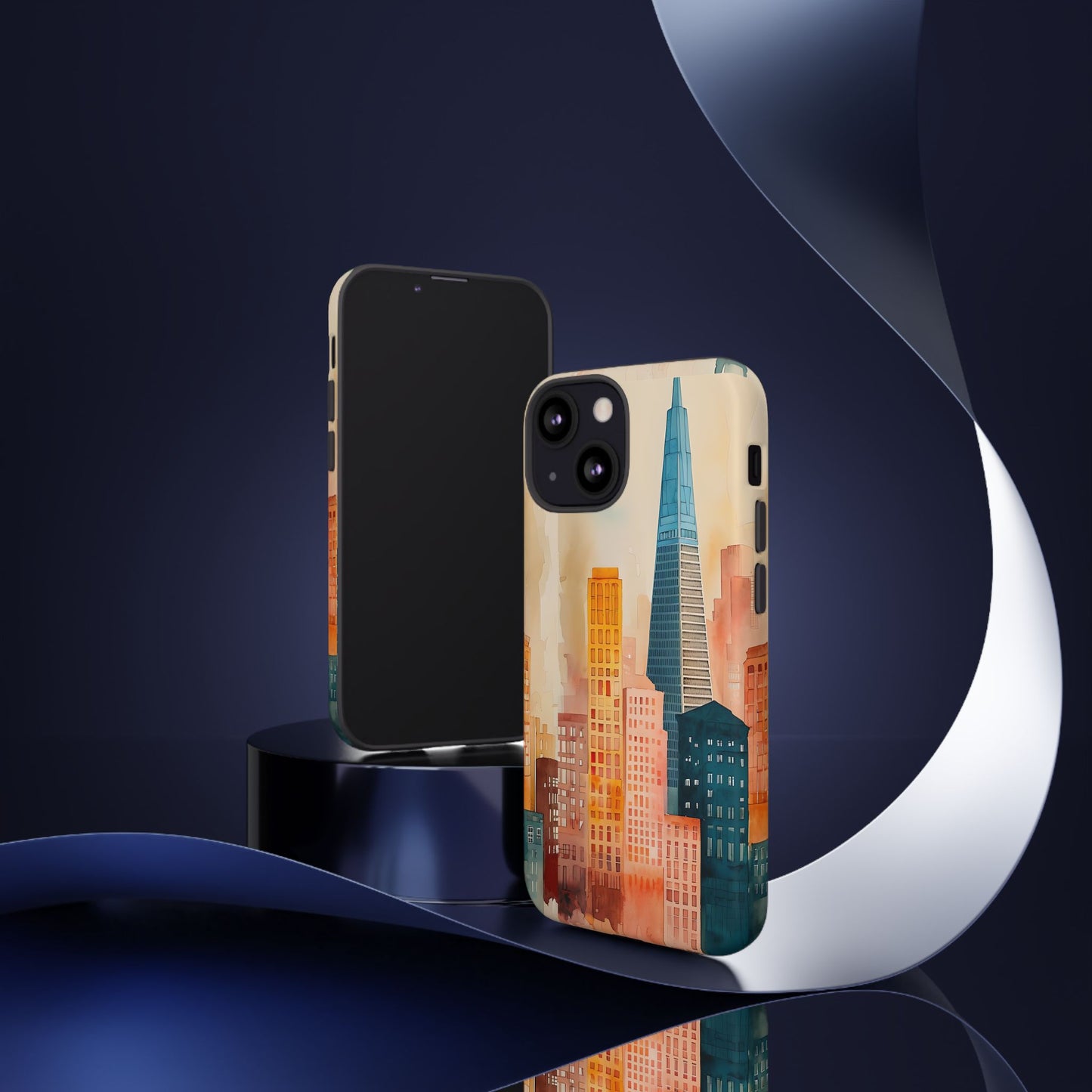 San Francisco Cityscape Tough Phone Case - Tropical Skyline Aesthetic, Sunset Beach Urban Art, Compatible with iPhone, Galaxy, and Google