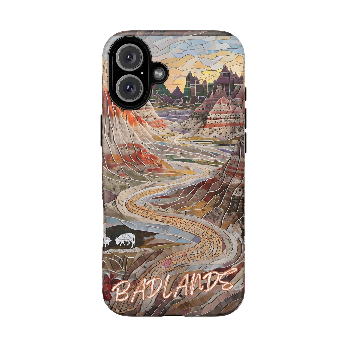 Badlands Mosaic Tough Phone Case - Rugged Rock Formations, Prairie Landscape Aesthetic, Compatible with iPhone, Galaxy, and Google Phones
