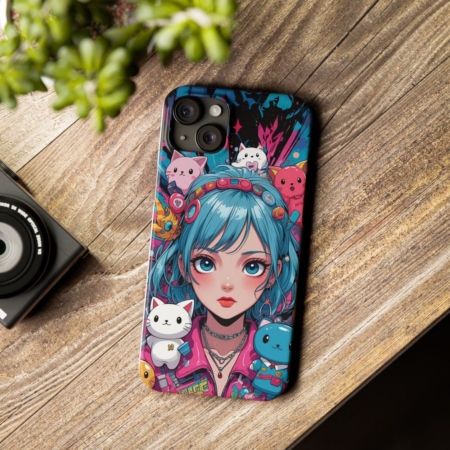 Y2K Anime Girl Slim Phone Case - Cute Maximalist Aesthetic, Kawaii Vaporwave Style, Pop Culture Lovers and Special Occasions