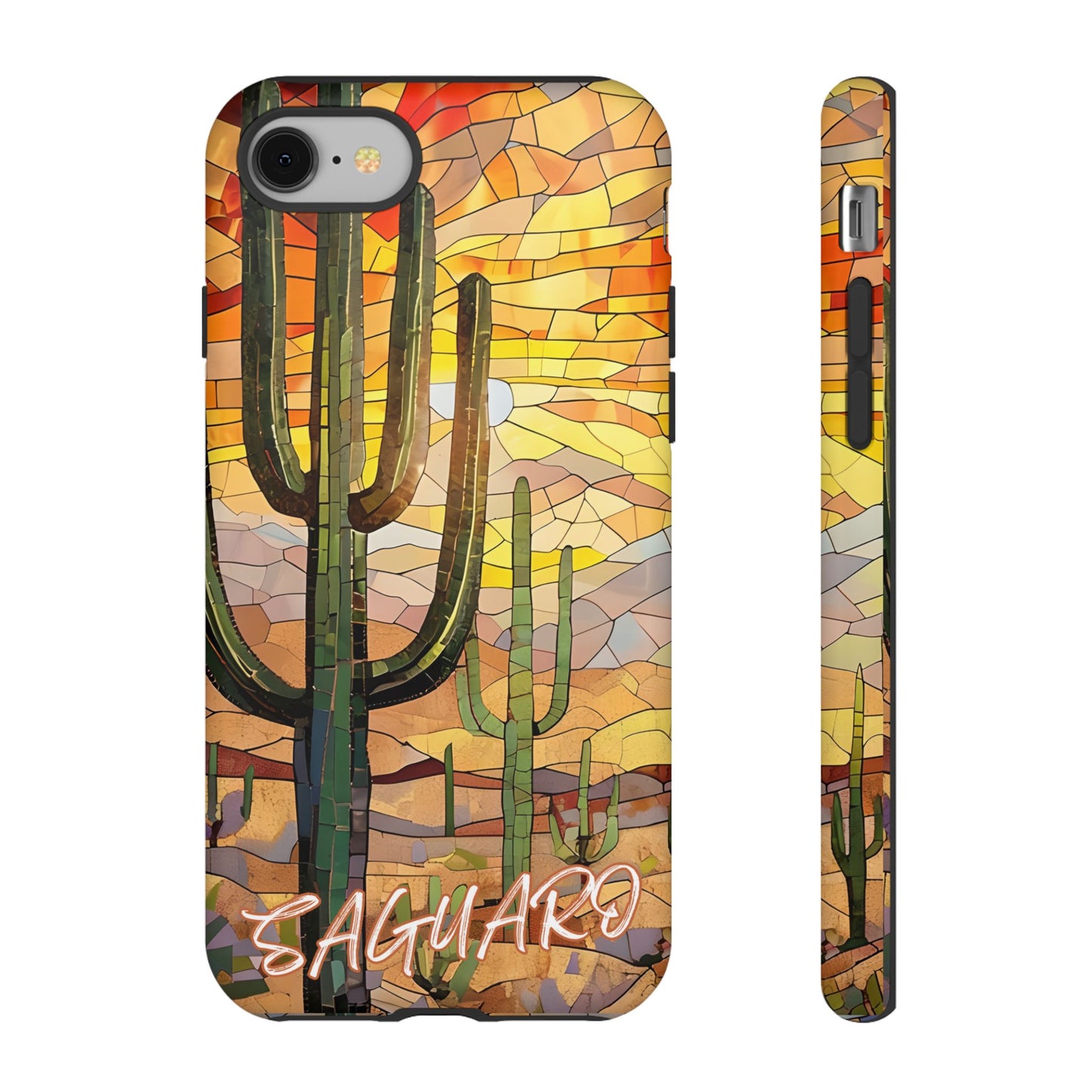 Saguaro Mosaic Tough Phone Case - Vibrant Desert Cactus Art, Southwest Nature Aesthetic, Compatible with iPhone, Galaxy, and Google Phones