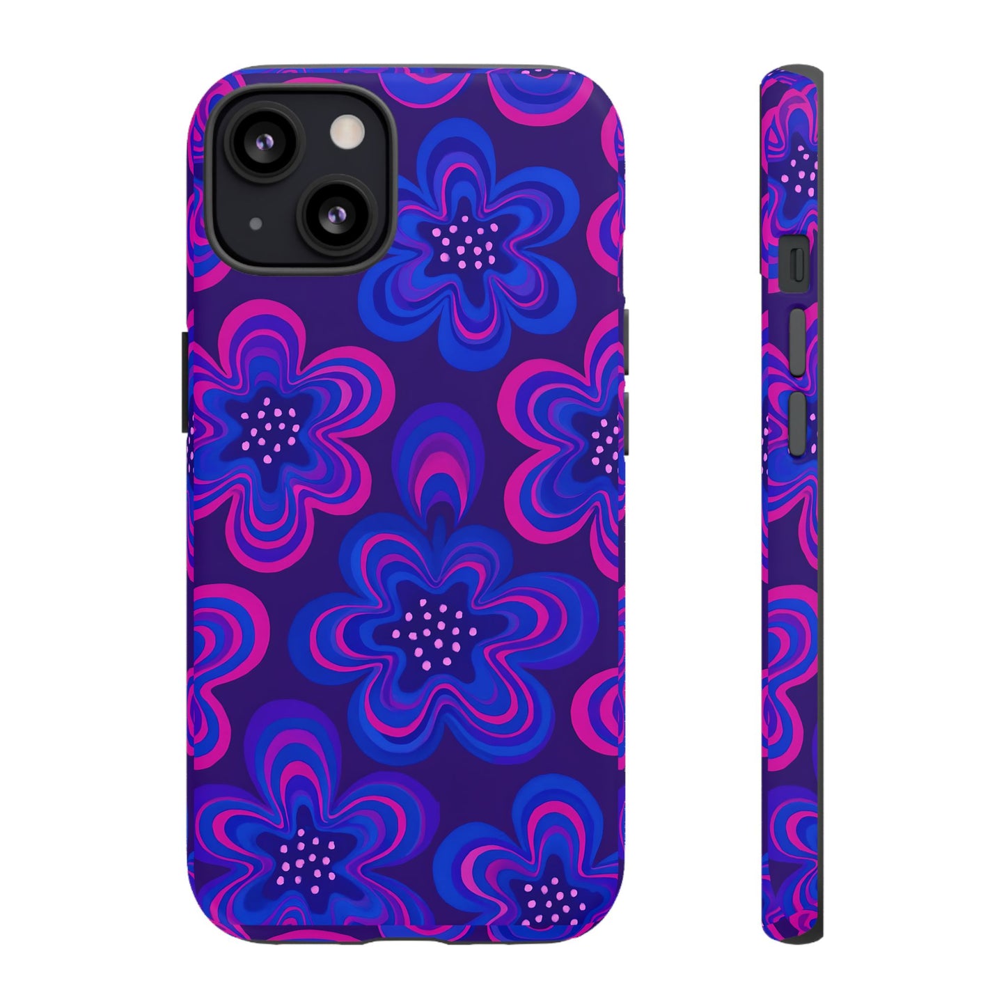 Retro Swirl Flower Tough Phone Case - Groovy Psychedelic Floral Pattern, Funky Vintage Aesthetic, Compatible with iPhone, Galaxy, and Google