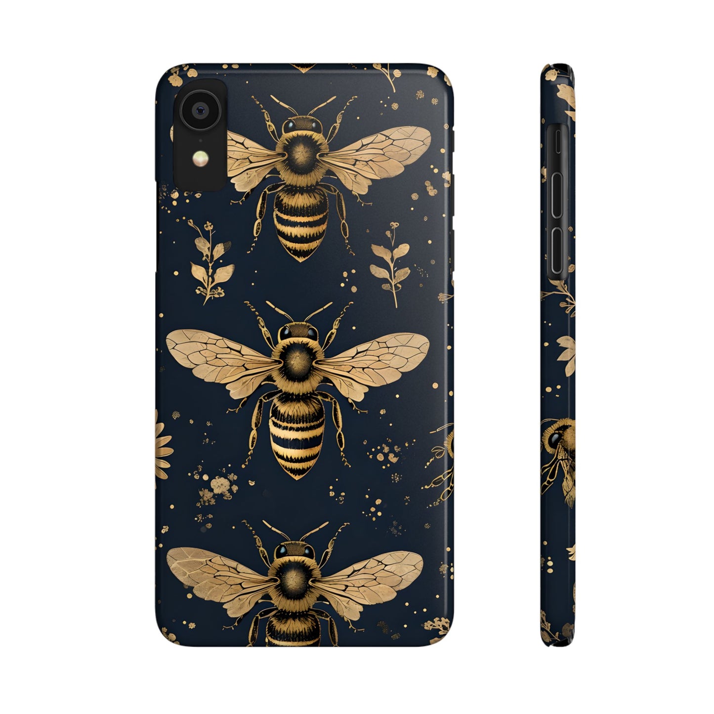 Golden Bee Slim Phone Case | Nature Lover Gift | Floral Print Design | Eco-Friendly Accessory | Ideal for Birthdays, Holidays