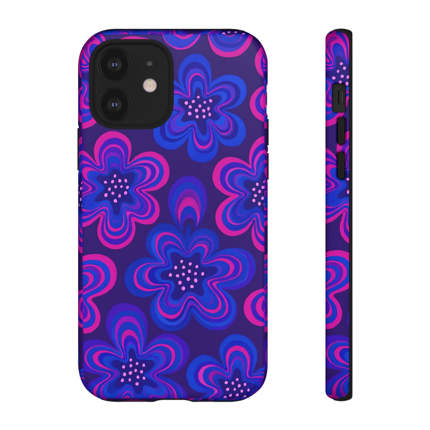 Retro Swirl Flower Tough Phone Case - Groovy Psychedelic Floral Pattern, Funky Vintage Aesthetic, Compatible with iPhone, Galaxy, and Google