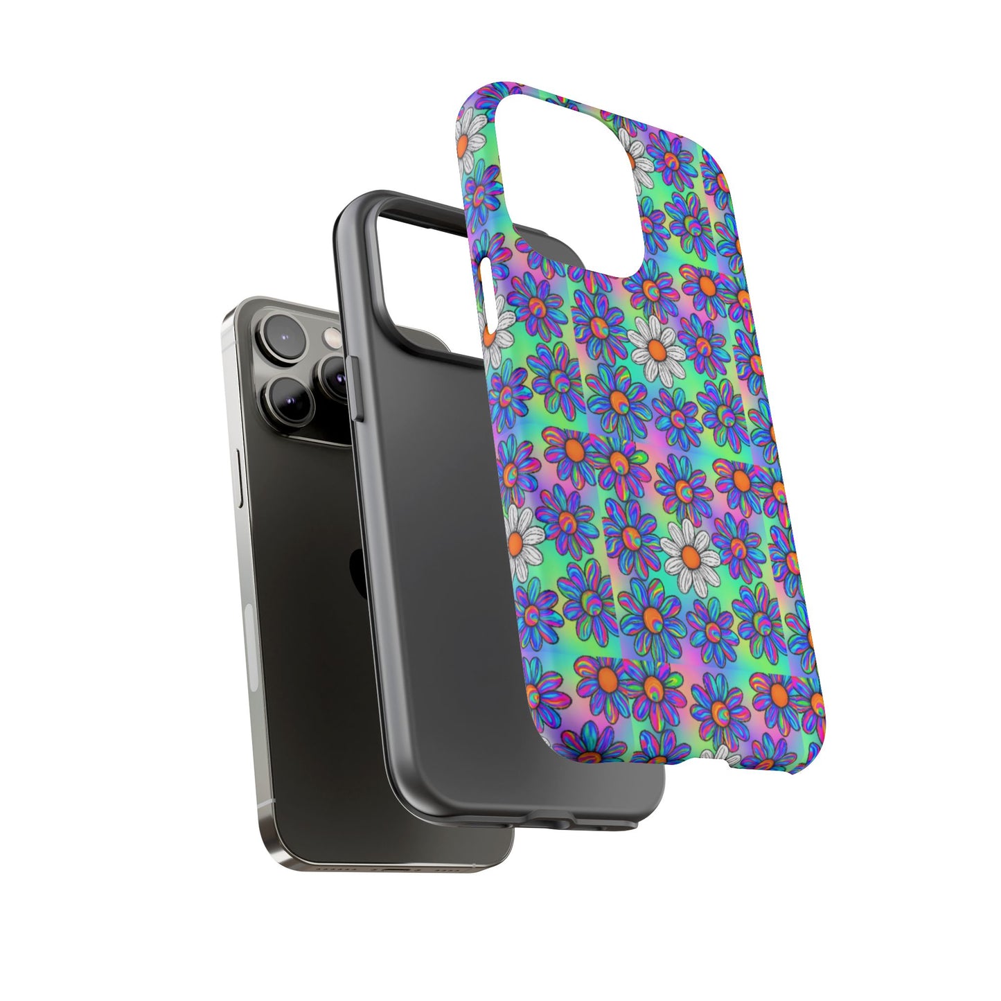 Trippy Daisy Tough Phone Case - Psychedelic Floral Aesthetic, Colorful Groovy Design, Compatible with iPhone, Galaxy, and Google Phones