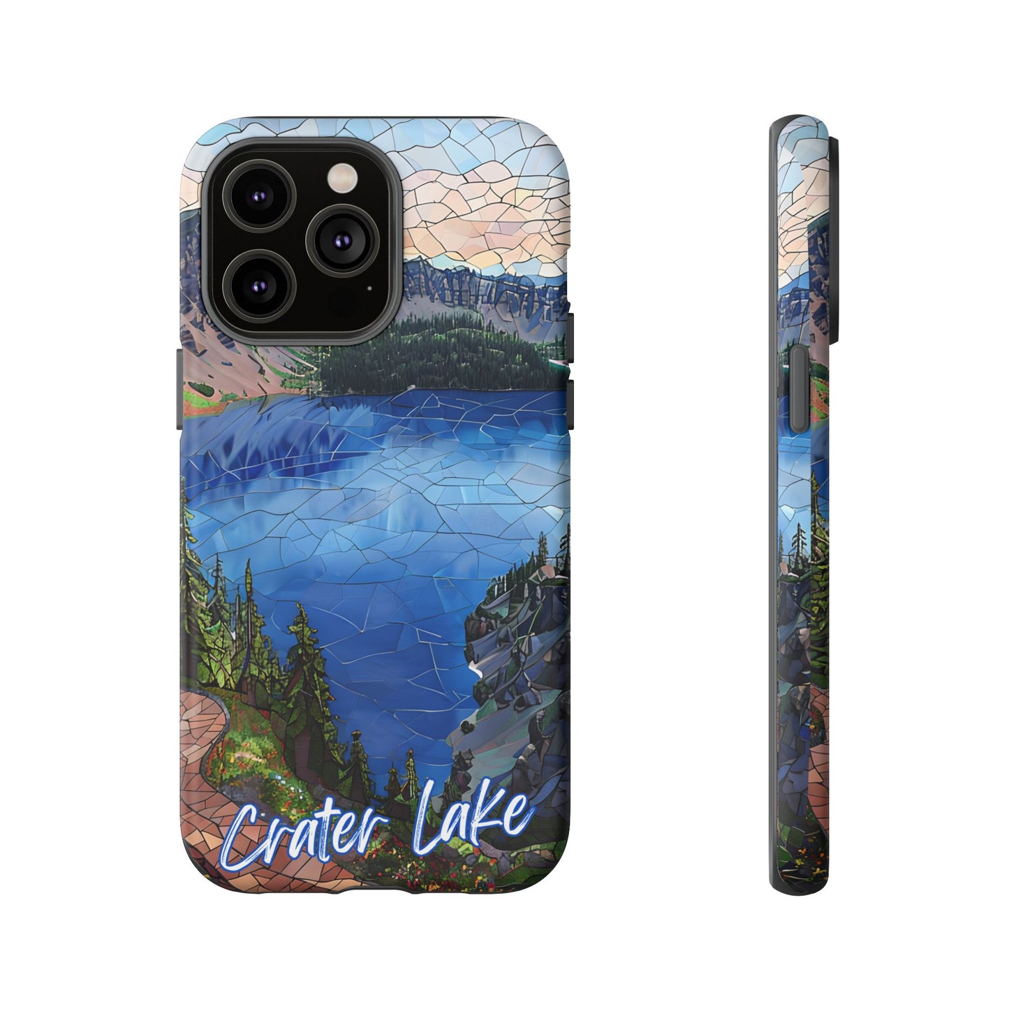 Crater Lake  National Park Oregon  Phone Case, Mosaic Phone Case, Mountain Nature Art, National Park Gift, Scenic Forest Phone Cover